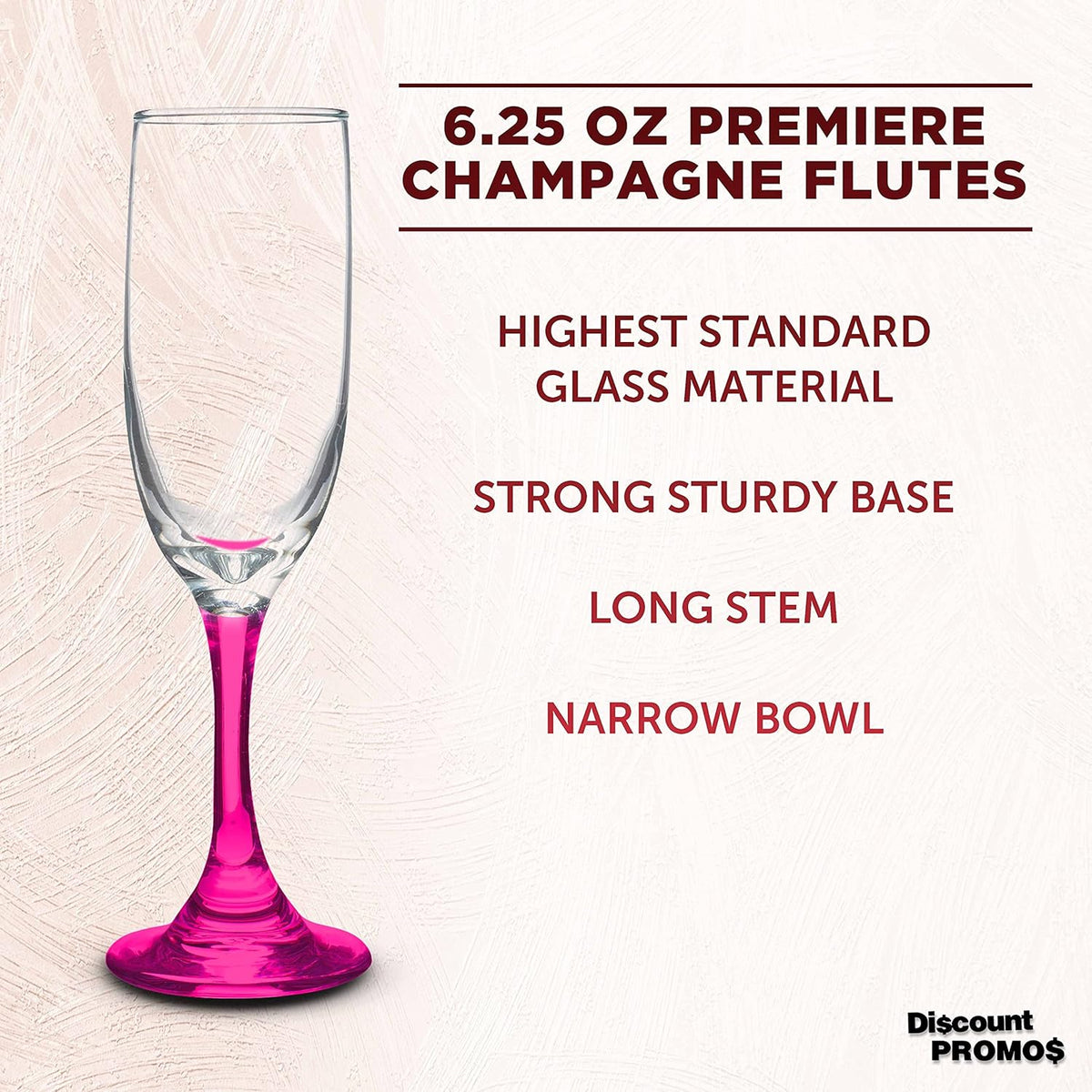 DISCOUNT PROMOS Premiere Champagne Flutes 6.25 oz. Set of 10, Bulk Pack - Elegant Drinkware for