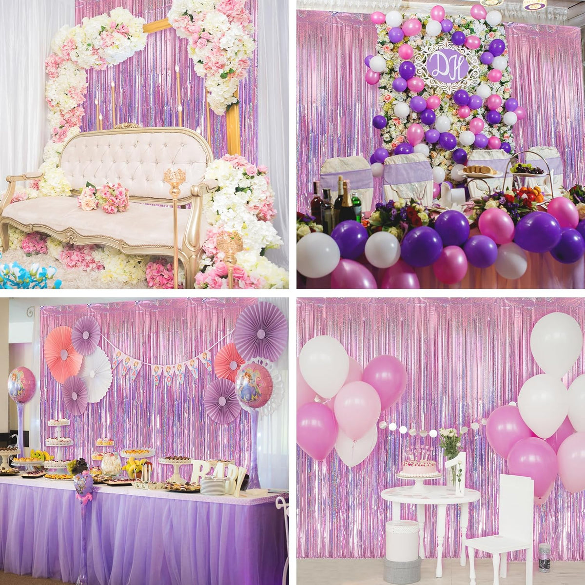 Crosize 2 Pack 3.3 x 9.9 ft Pink Foil Fringe Backdrop Curtain, Streamer Backdrop Curtains