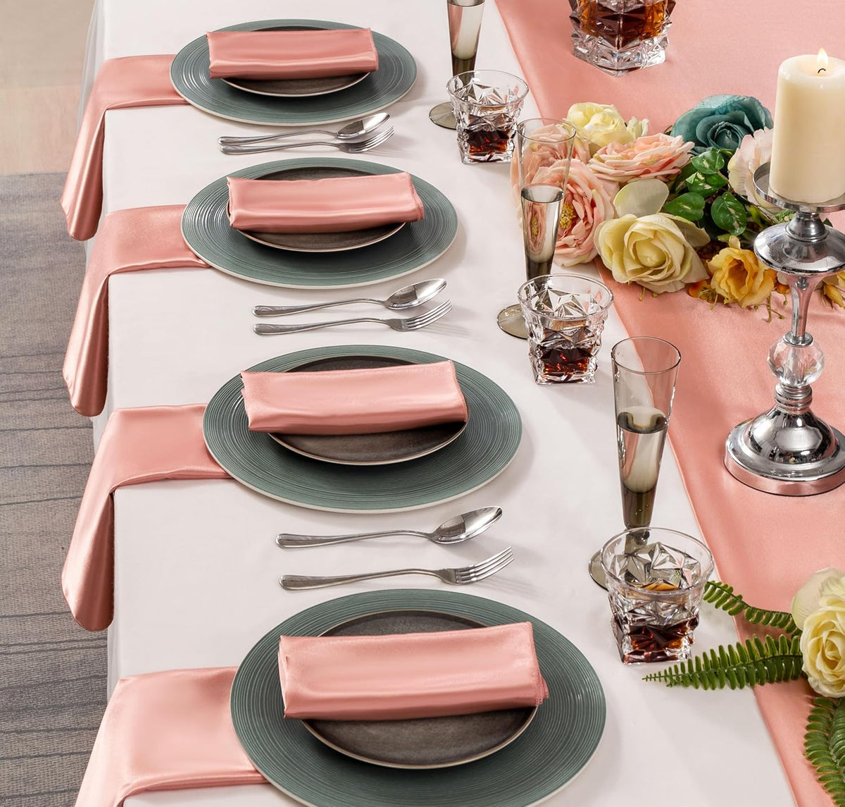 36 Pack Square Satin Dinner Napkins, 16x16 Inches Silky Soft Smooth Table Cloth Napkins for