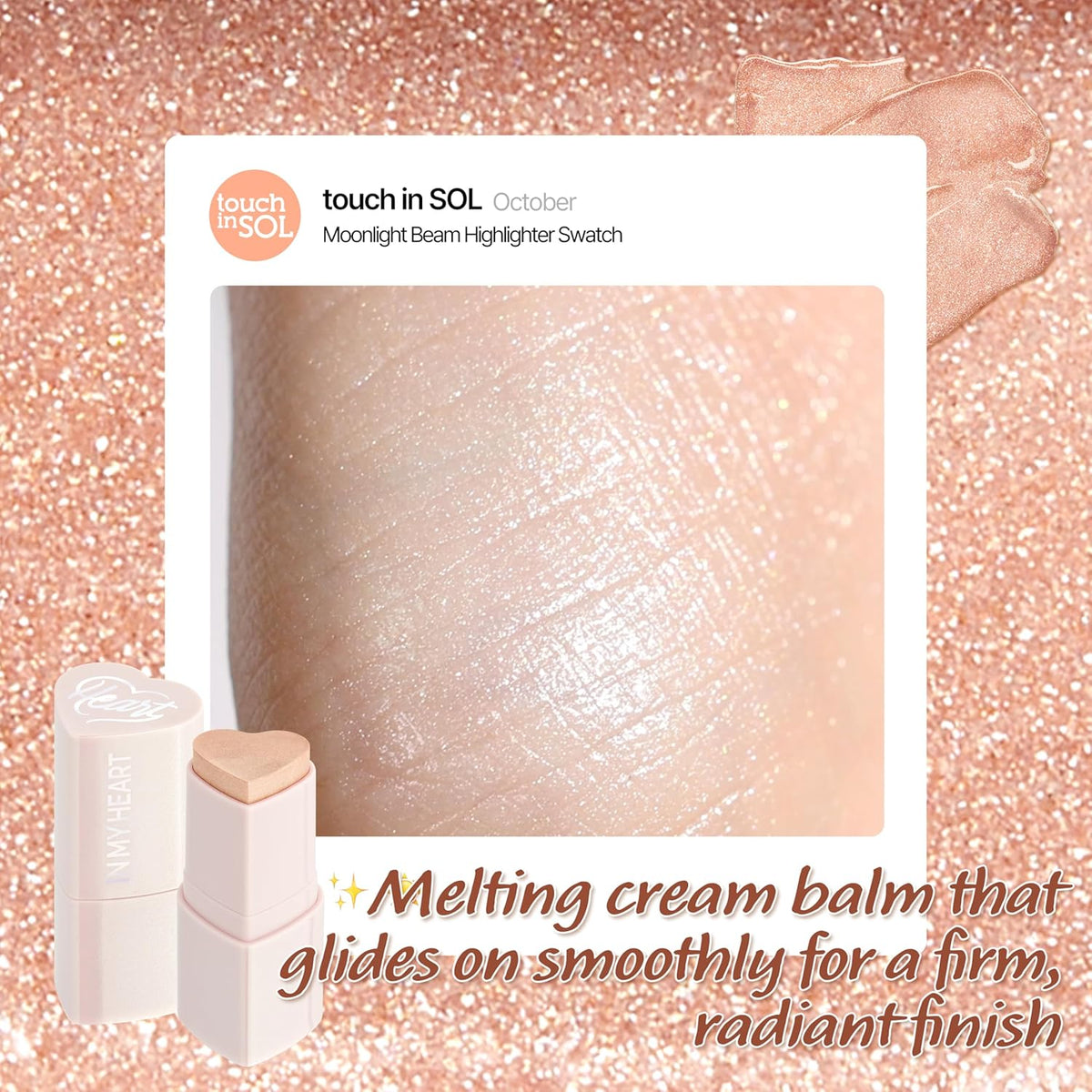 Touch in Sol In My Heart Stick (Moonlight Beam) – Cream Highlighter Stick for Eyes, Lips & Cheeks
