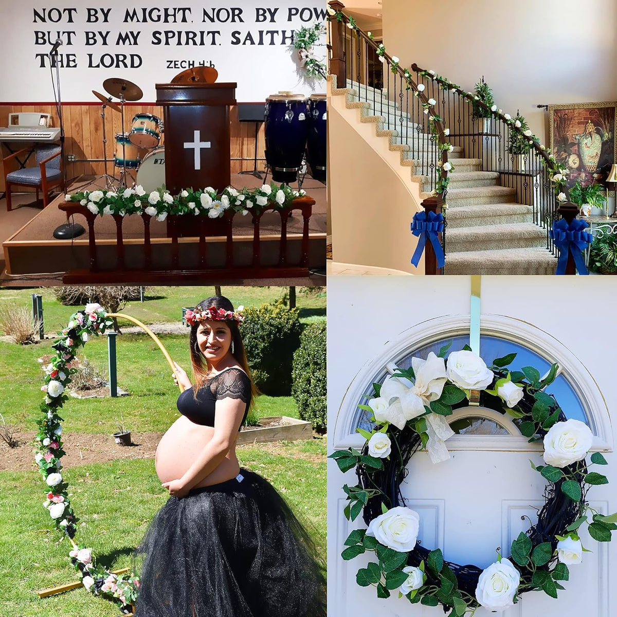 UKELER 2 Pack 14FT Artificial Rose Vines White Flower Garland Artificial Rose Flowers with Green