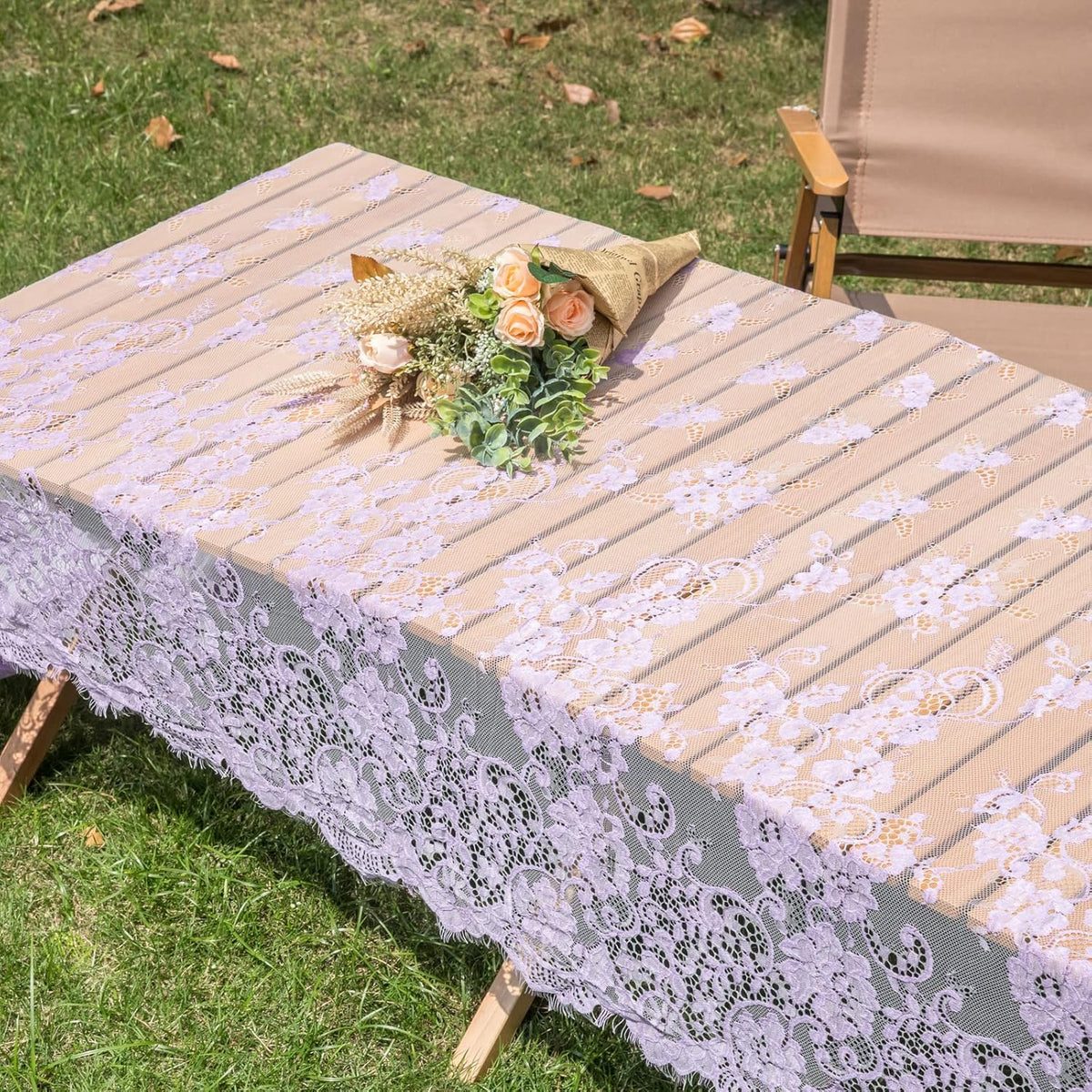 TINWIN Purple Lace Tablecloth 60x120 Inch Rectangle Vintage Runner Eyelash Fabric for Kitchen