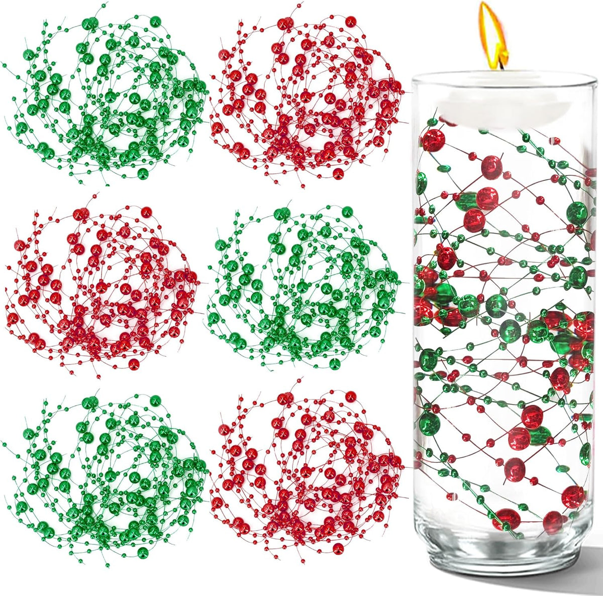 50 PCS Artificial Floating Beads for Centerpieces Vases, 8+3mm String Beads for Christmas Party