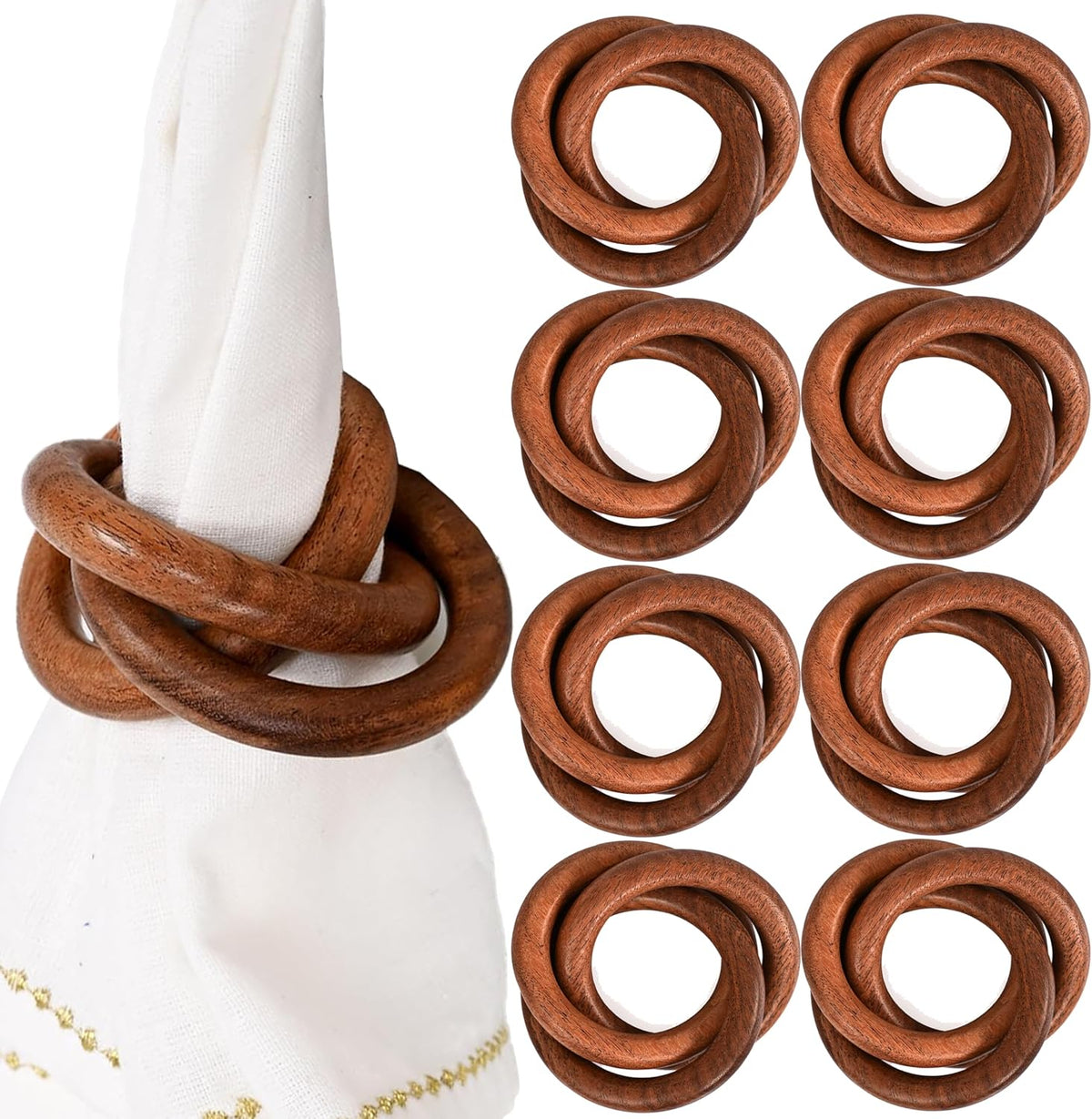 Three Ring Napkin Rings Set of 8, Decorative Handcuff Serviette Ring, Napkin Holders Bulk for Party