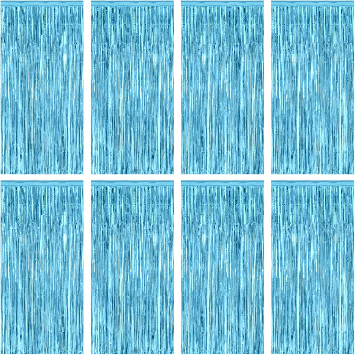 8 Pack Party Decorations, 3.28 FT x 7.05 FT Party Streamer, Metallic Sky Blue Tinsel Backdrop