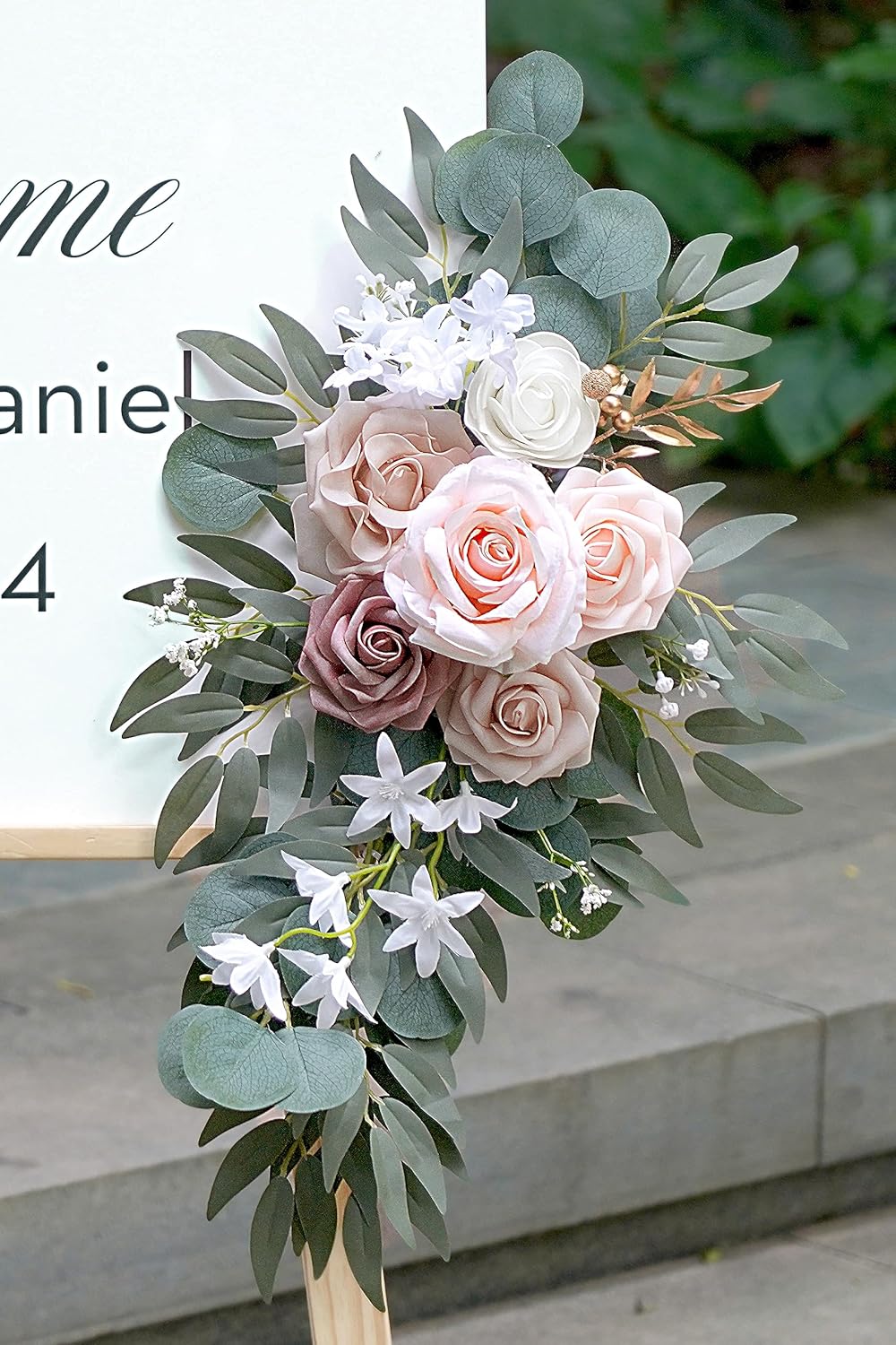 Artificial Dusty Rose Flowers Swag Set of 2 for Wedding Welcome Signs Floral Decorations, Wedding