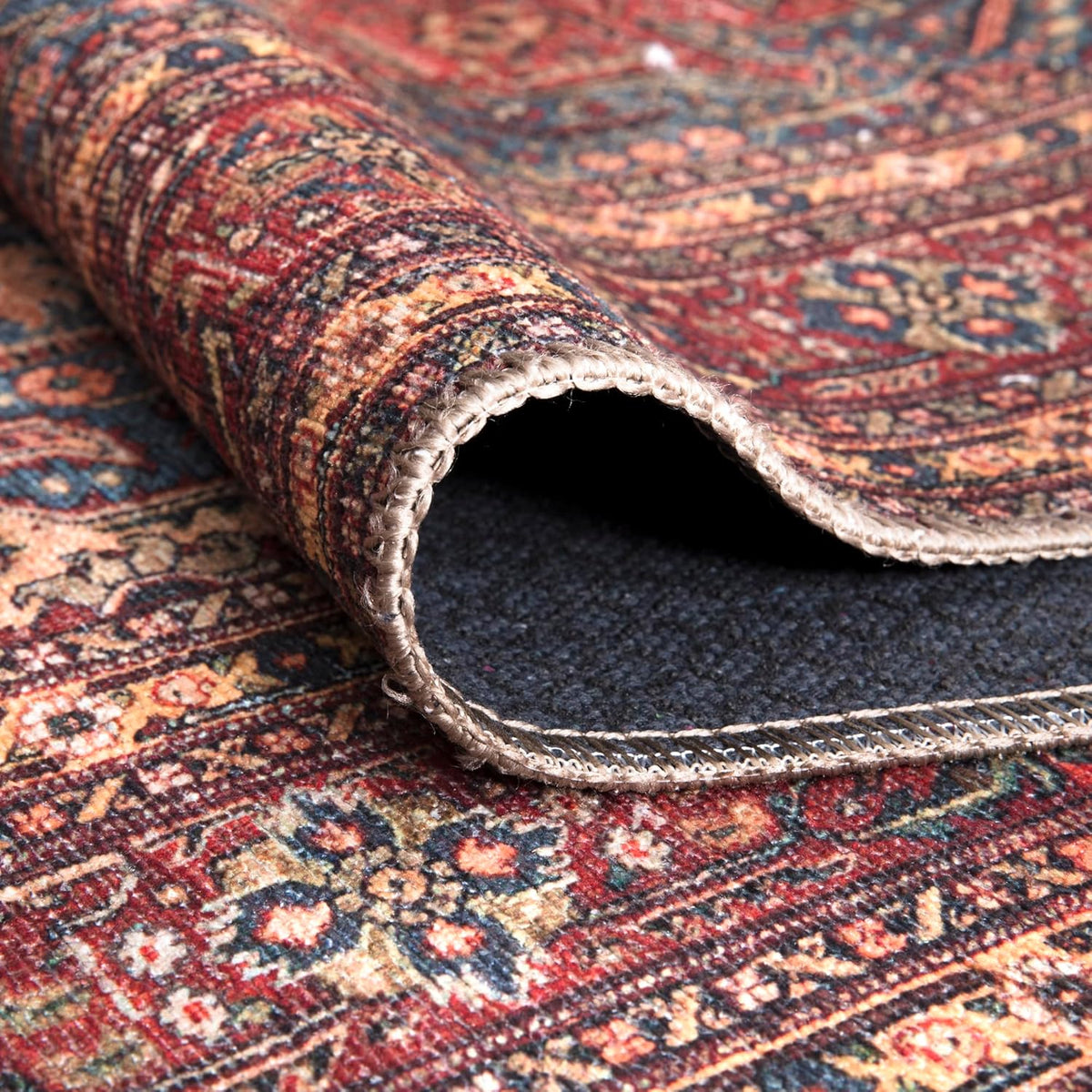 Bloom Rugs Washable Non-Slip 3' x 5' Rug - Red/Teal Blue/Yellow Traditional Medallion Area Rug for