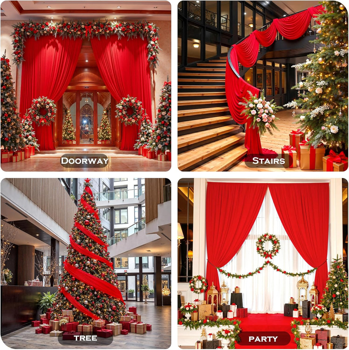 PartyVillage 10ft×15ft Red Backdrop Curtain for Wedding Parties, 2 Panels Wrinkle Free 15 FT Long