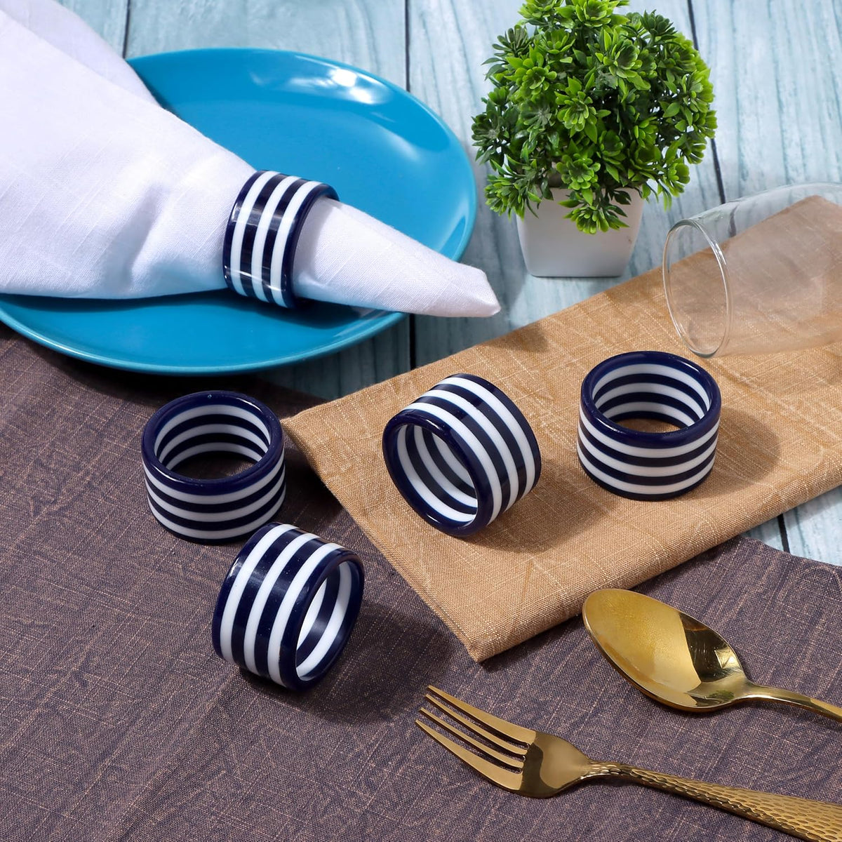 Set of 12 Epoxy Napkin Rings – Elegant Navy Blue & White Napkin Holders for Table Decor, Parties