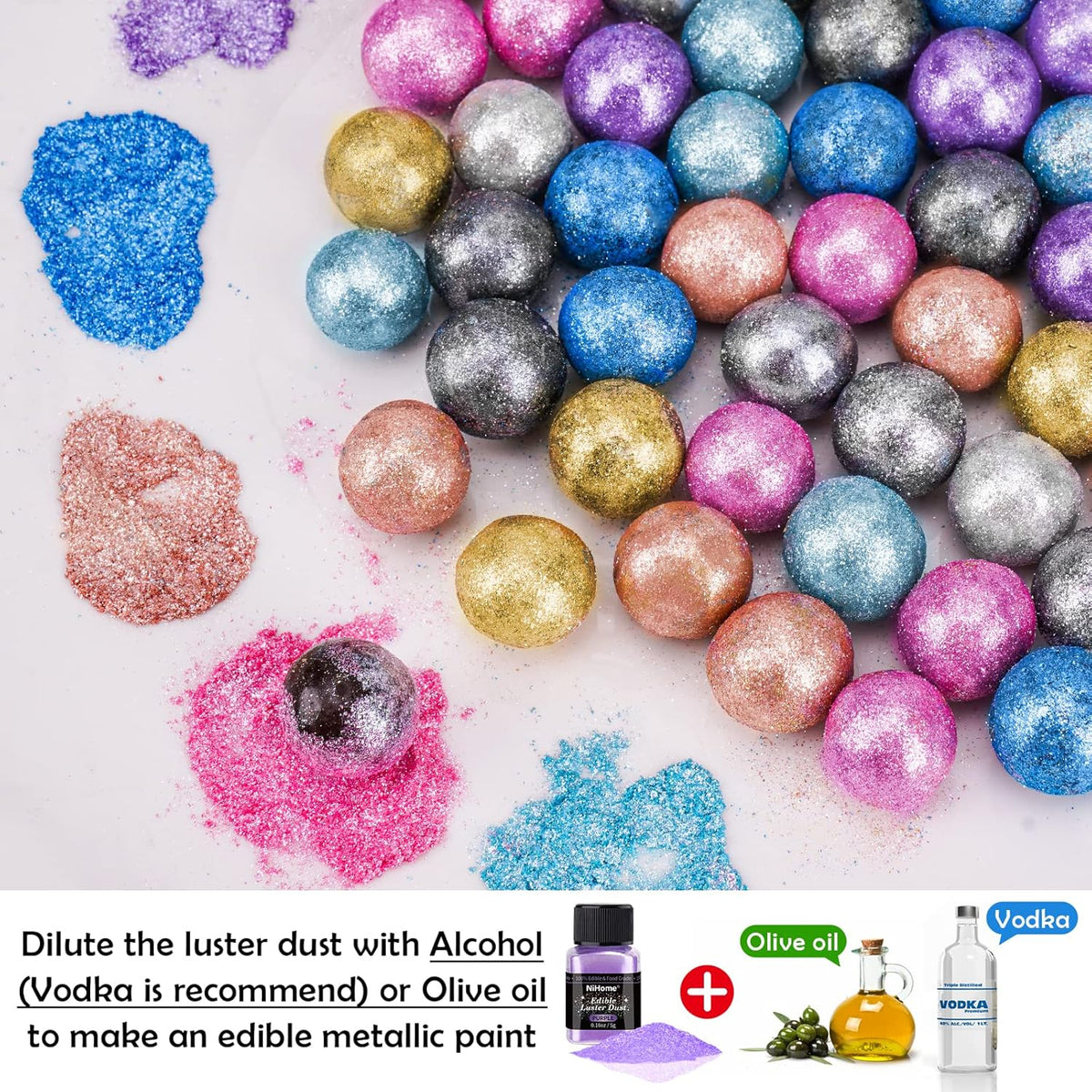 NiHome Edible Food-Grade Glimmer Powder Glitter Luster Dust Metallic Food Decorating Sprinkle