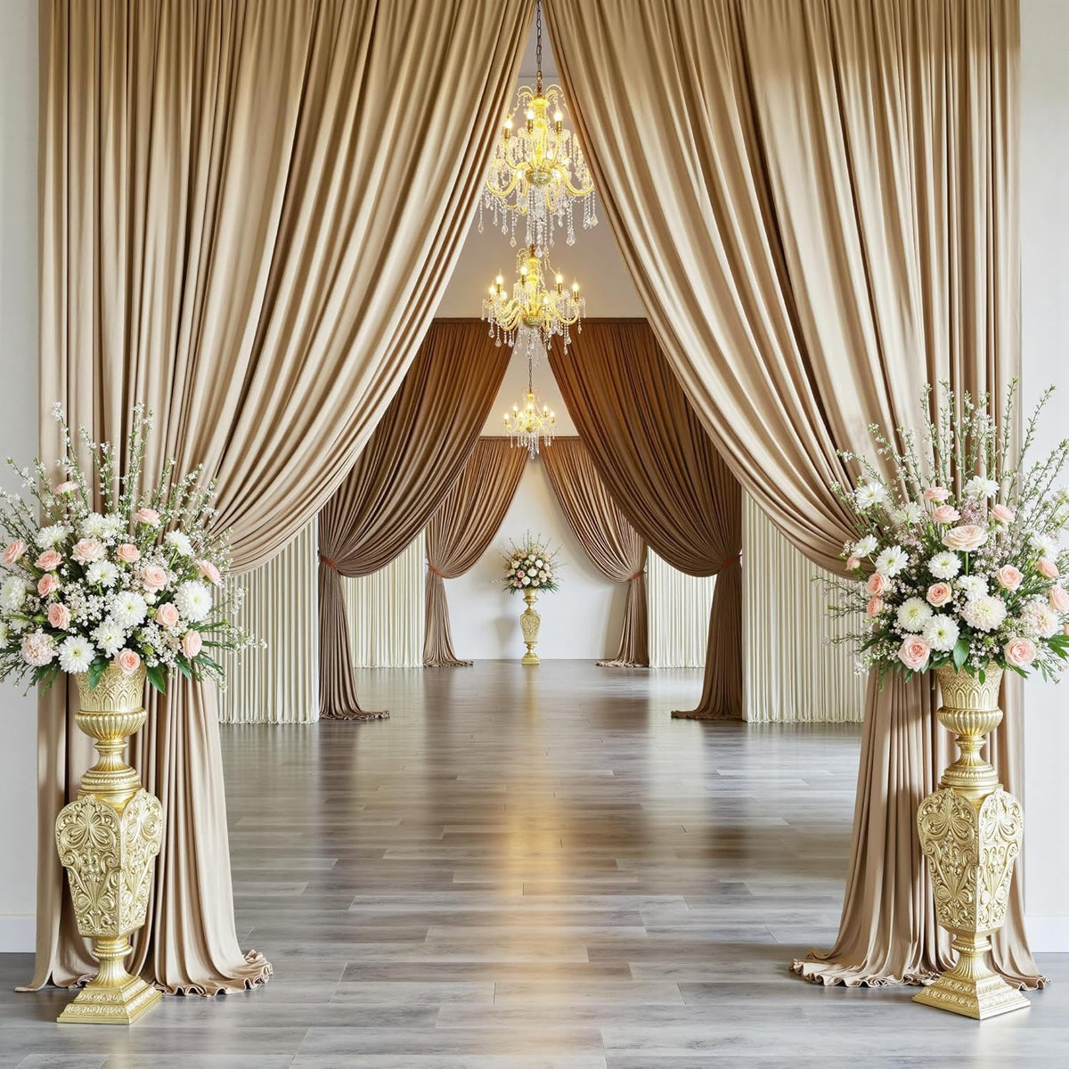PartyVillage 10ft×15ft Beige Backdrop Curtain for Wedding Parties, 2 Panels Wrinkle Free 15 FT Long