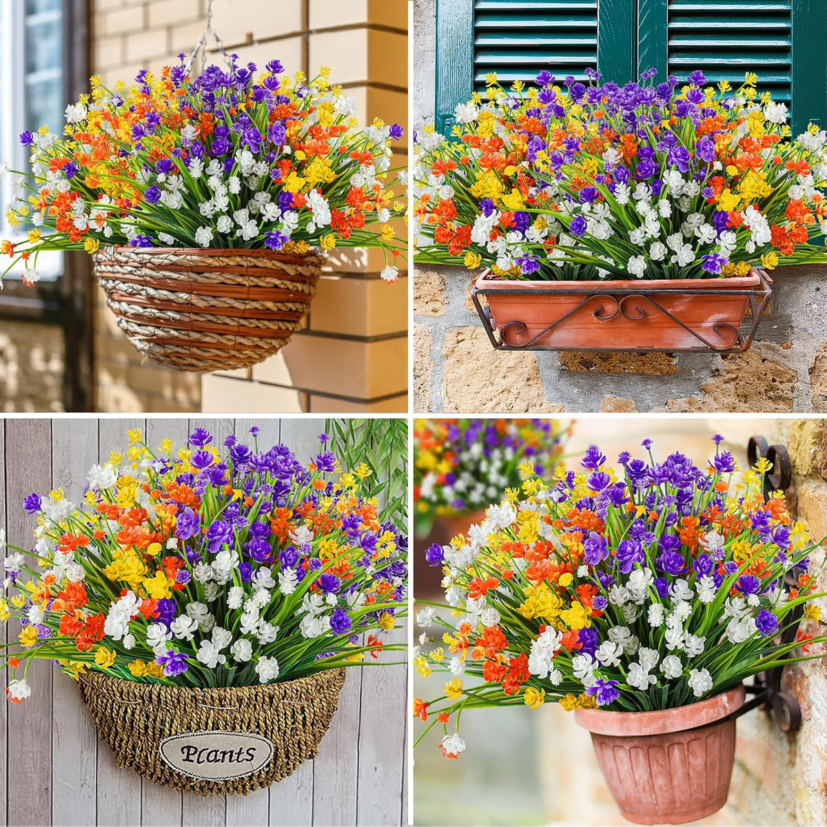 AmyHomie 20 Bundles Artificial Flowers for Outdoor UV Resistant Faux Flowers No Fade Fake Plastic