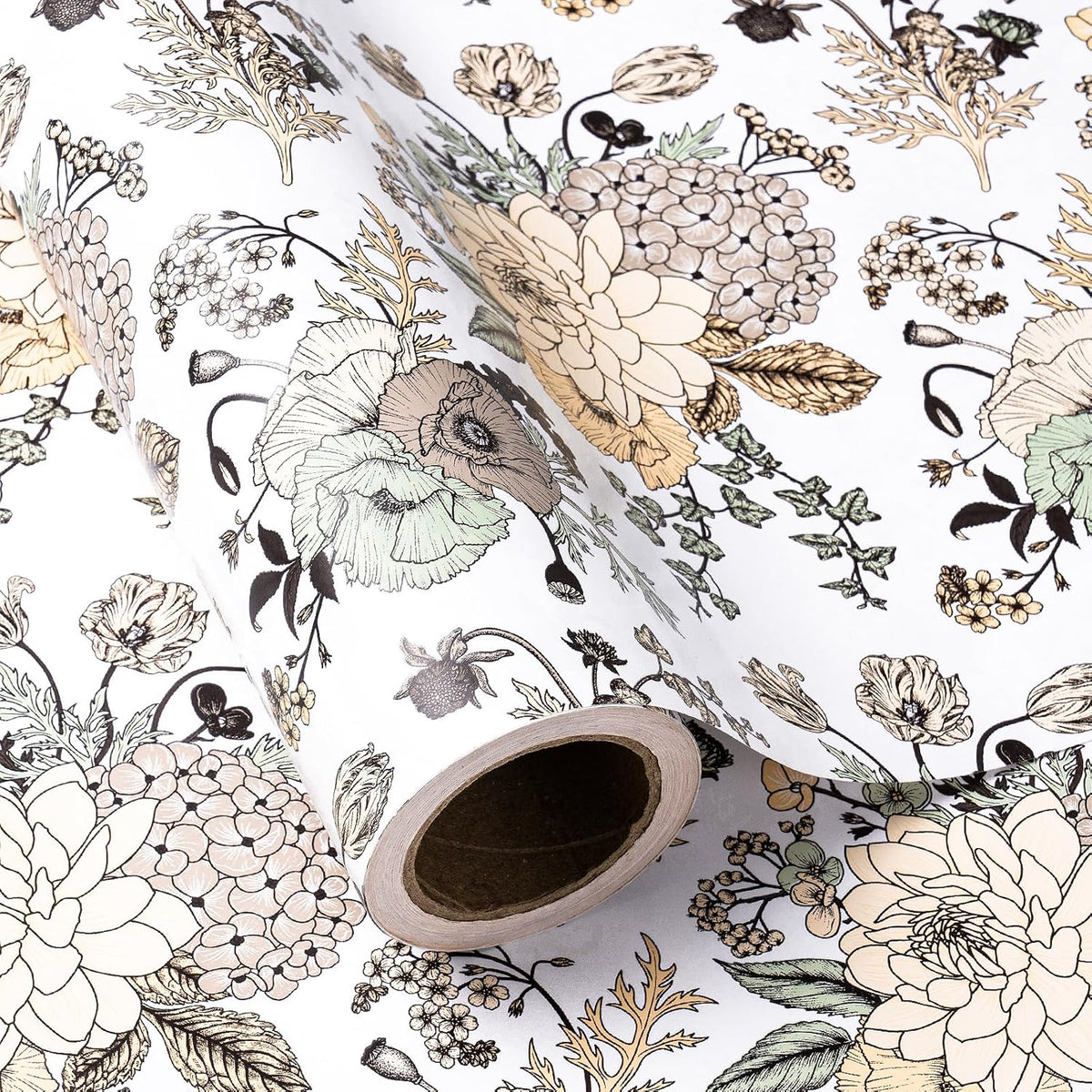 WRAPAHOLIC 30 Inch Jumbo Floral Wrapping Paper - 30 Inch X 33 Feet - Vintage Floral Printed on