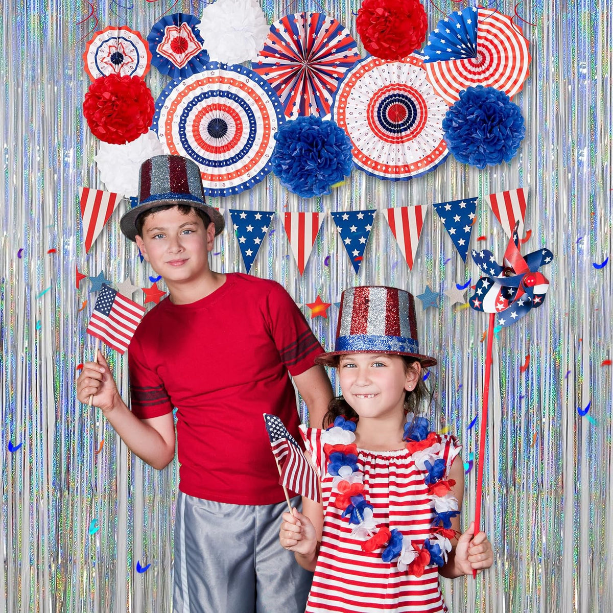 Melsan Foil Curtain, 2 Pack 3.2 ft x 8.2 ft Silver Tinsel Foil Fringe Curtains Backdrop, Sparkle