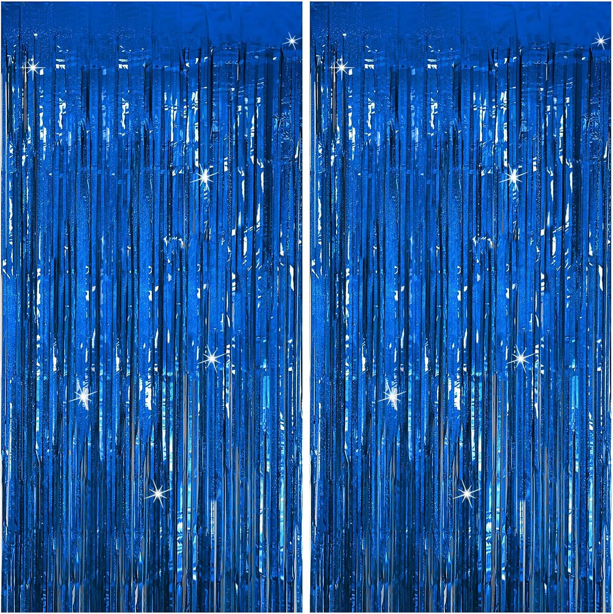Tinsel Curtain Party Backdrop Blue Birthday Party Decorations 2 Packs Glitter Foil Fringe Curtain