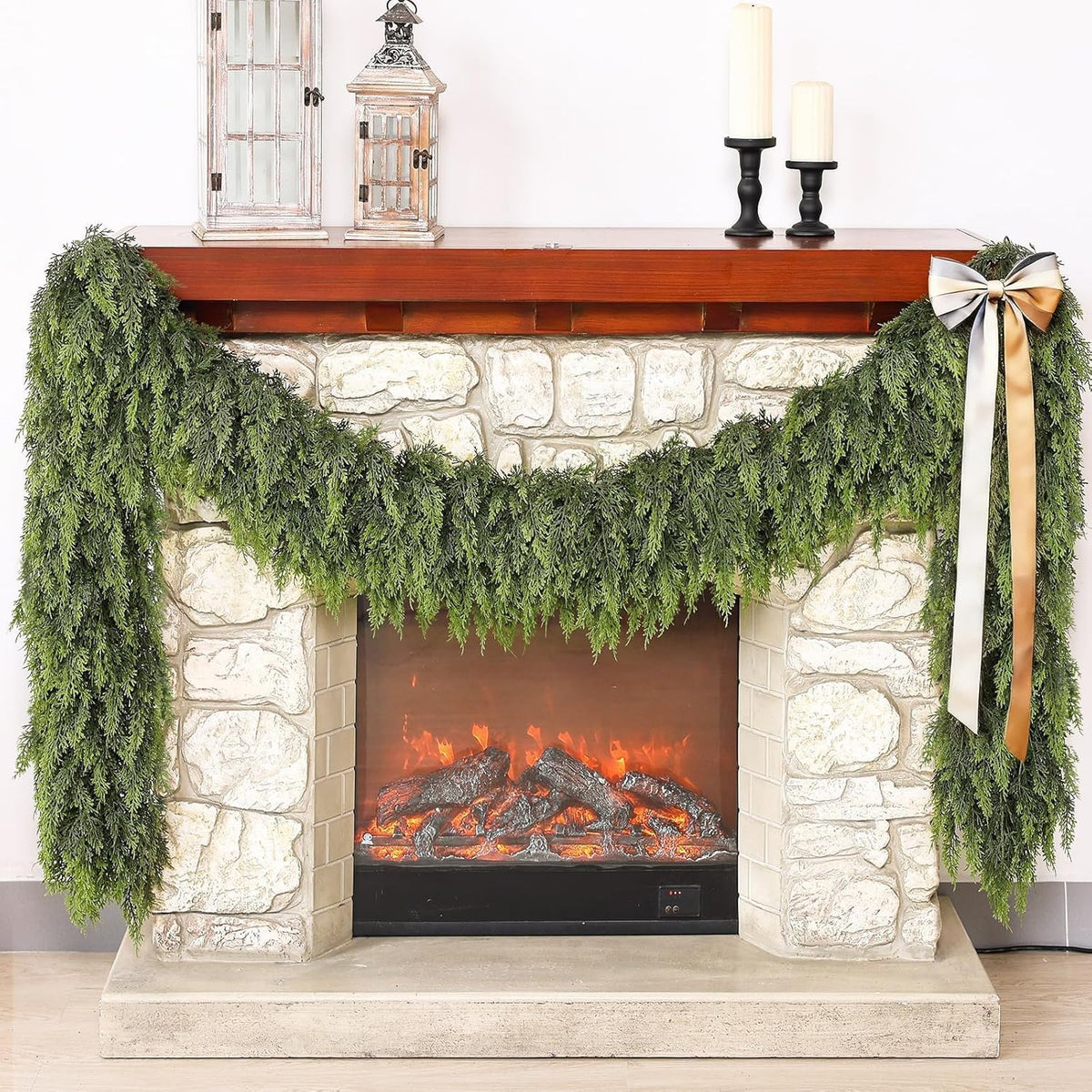 Real Touch Cedar Garland - Artificial Christmas Garlands Faux Green Cedar Fake Pine Needles Garland
