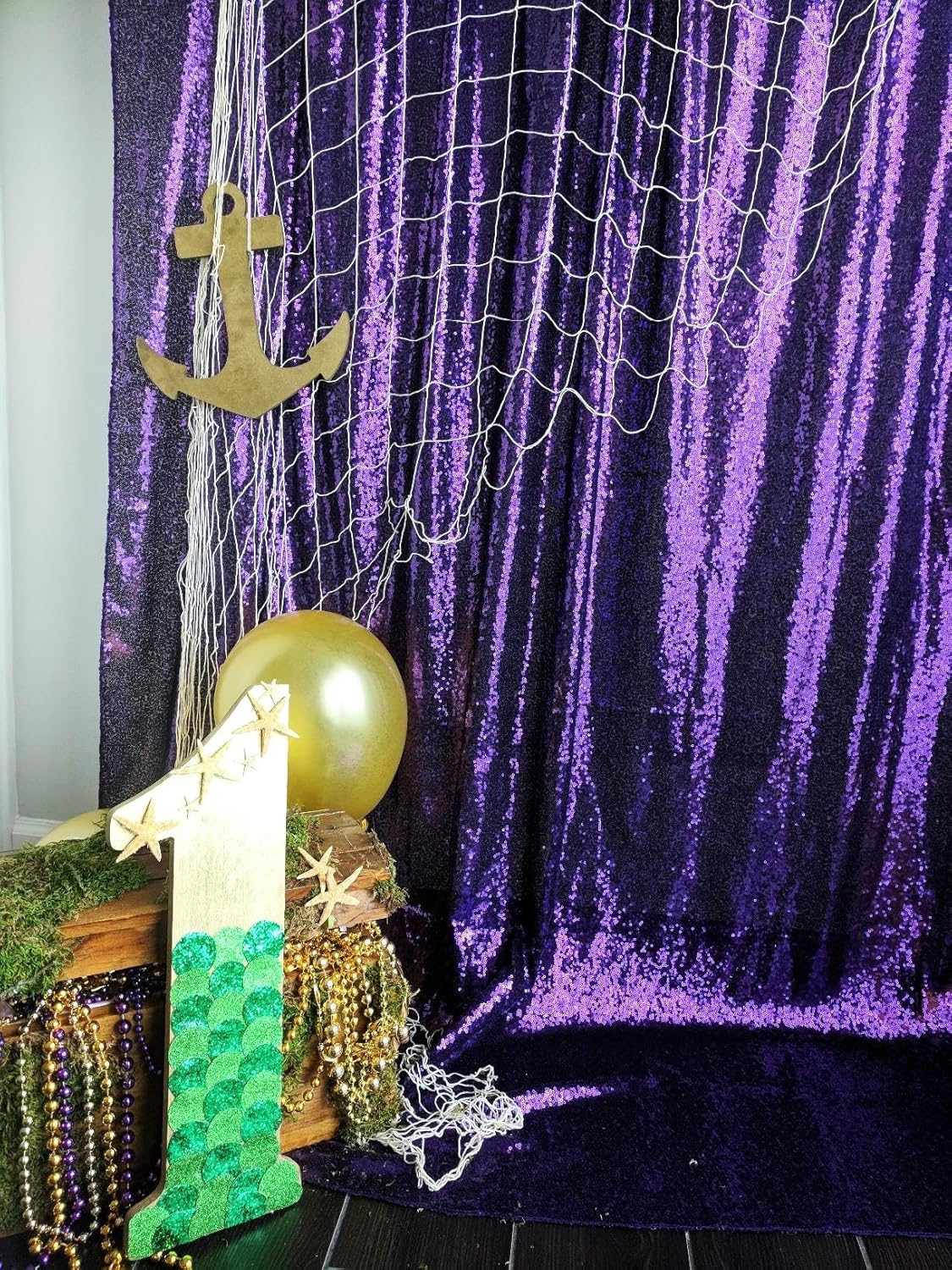 ShinyBeauty Sequin Backdrop 10FTx10FT Purple Backdrop Background Glitter Drapery for Birthday