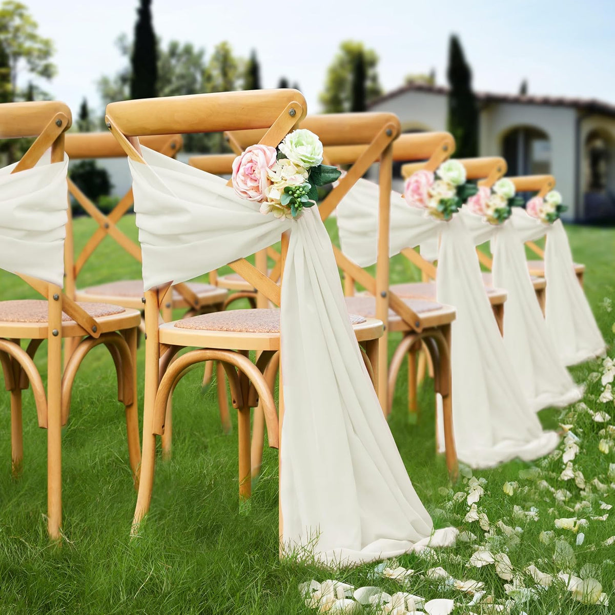 VACVELT Wedding Arch Draping Fabric, Ivory Chiffon, 2 Panels Sheer Drapes, 30 Inch x 20ft Chiffon