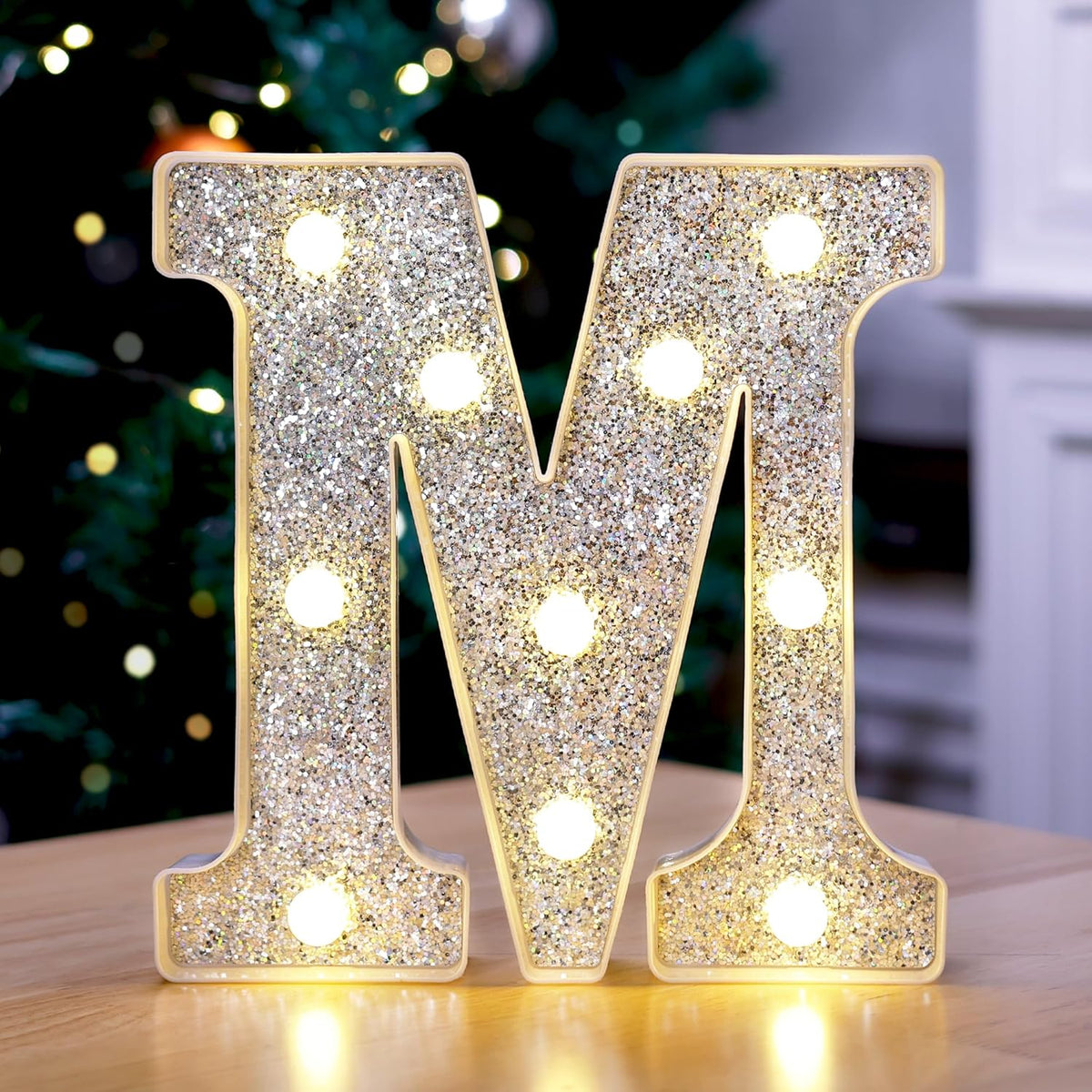 Marquee Light Up Letters, Glitter Silver LED Letter Lights Battery Powered Alphabet Letter Sign for