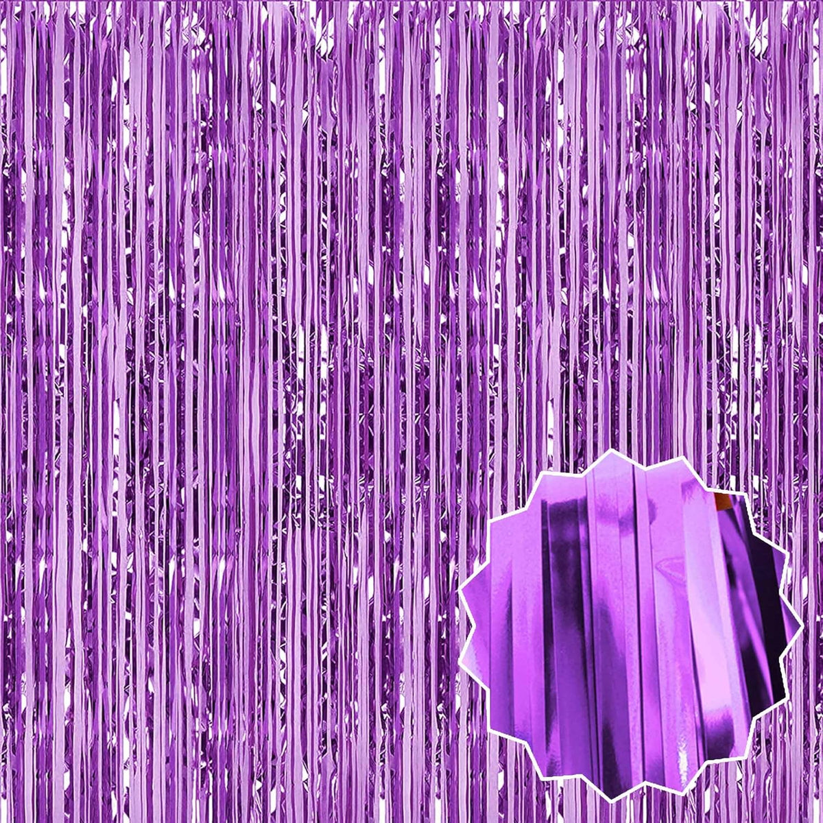 6 Pack Light Purple Foil Fringe Curtains Backdrop, 3.28 x 8.2 Ft Metallic Streamers Tinsel Curtains