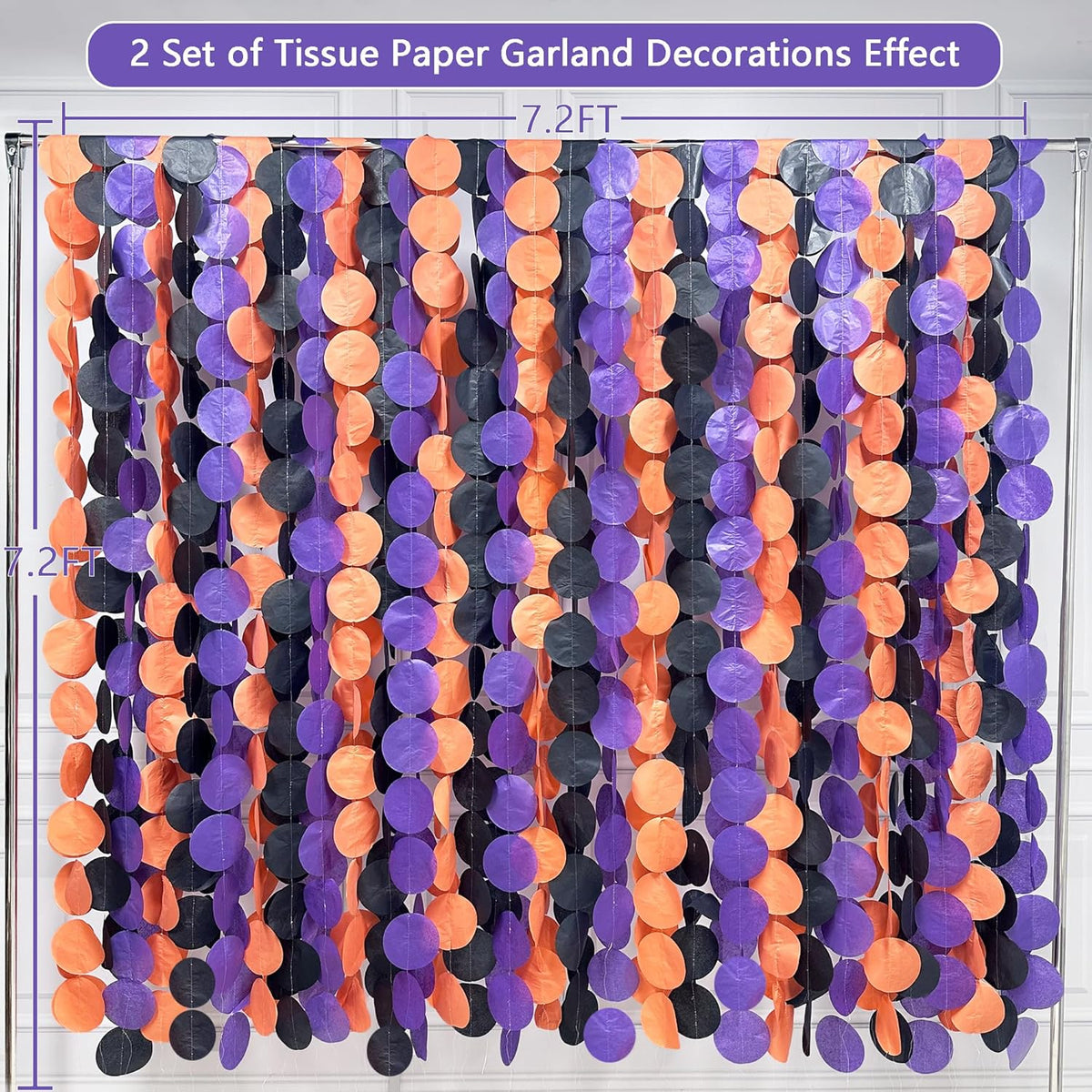 192 Ft Orange Purple Black Party Decorations Polka Dots Streamer Garland Backdrop for Halloween