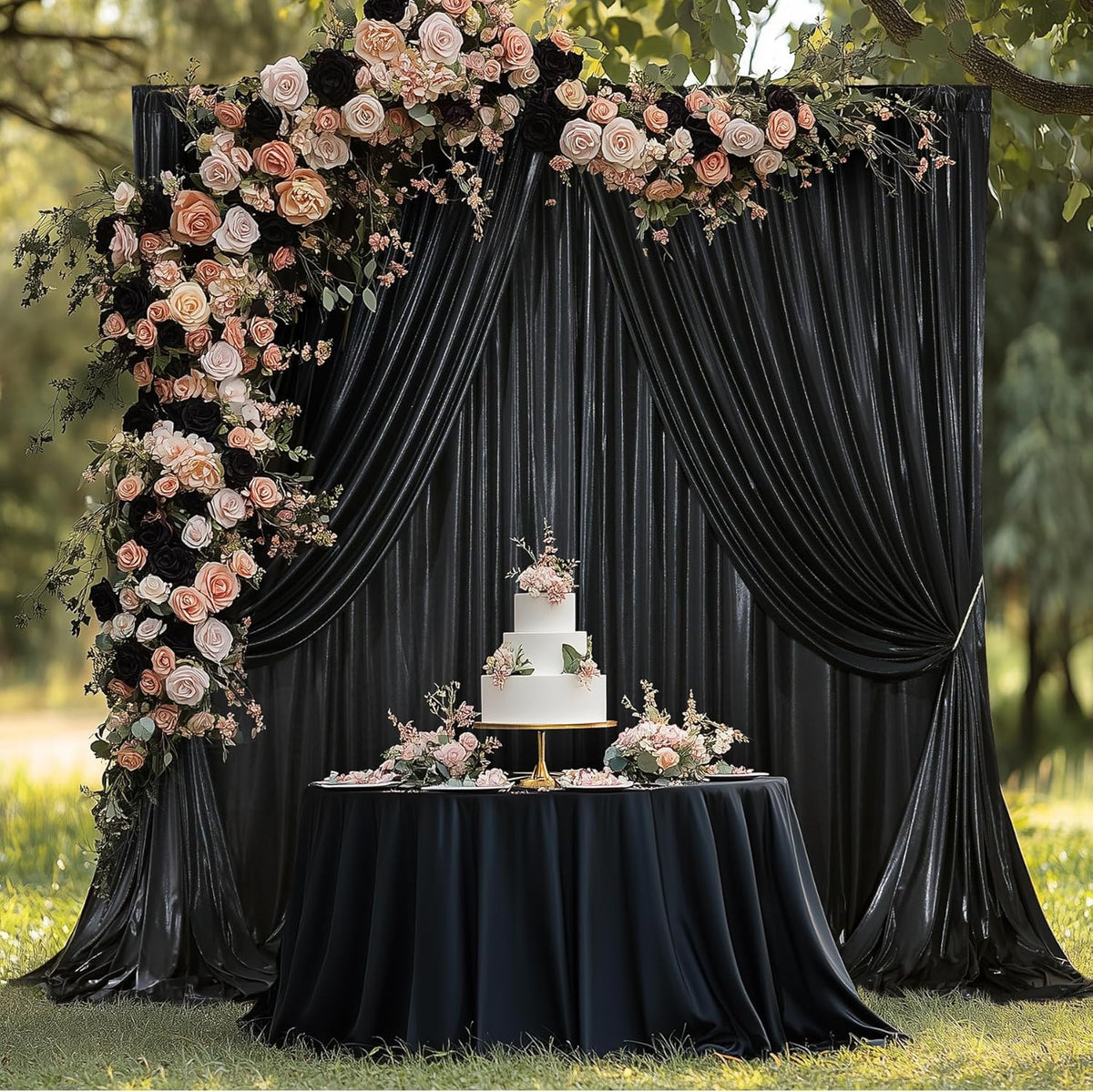 10x10 ft Black Sequin Backdrop Curtain Panels for Parties, Wrinkle Free Glitter Photo Backdrop
