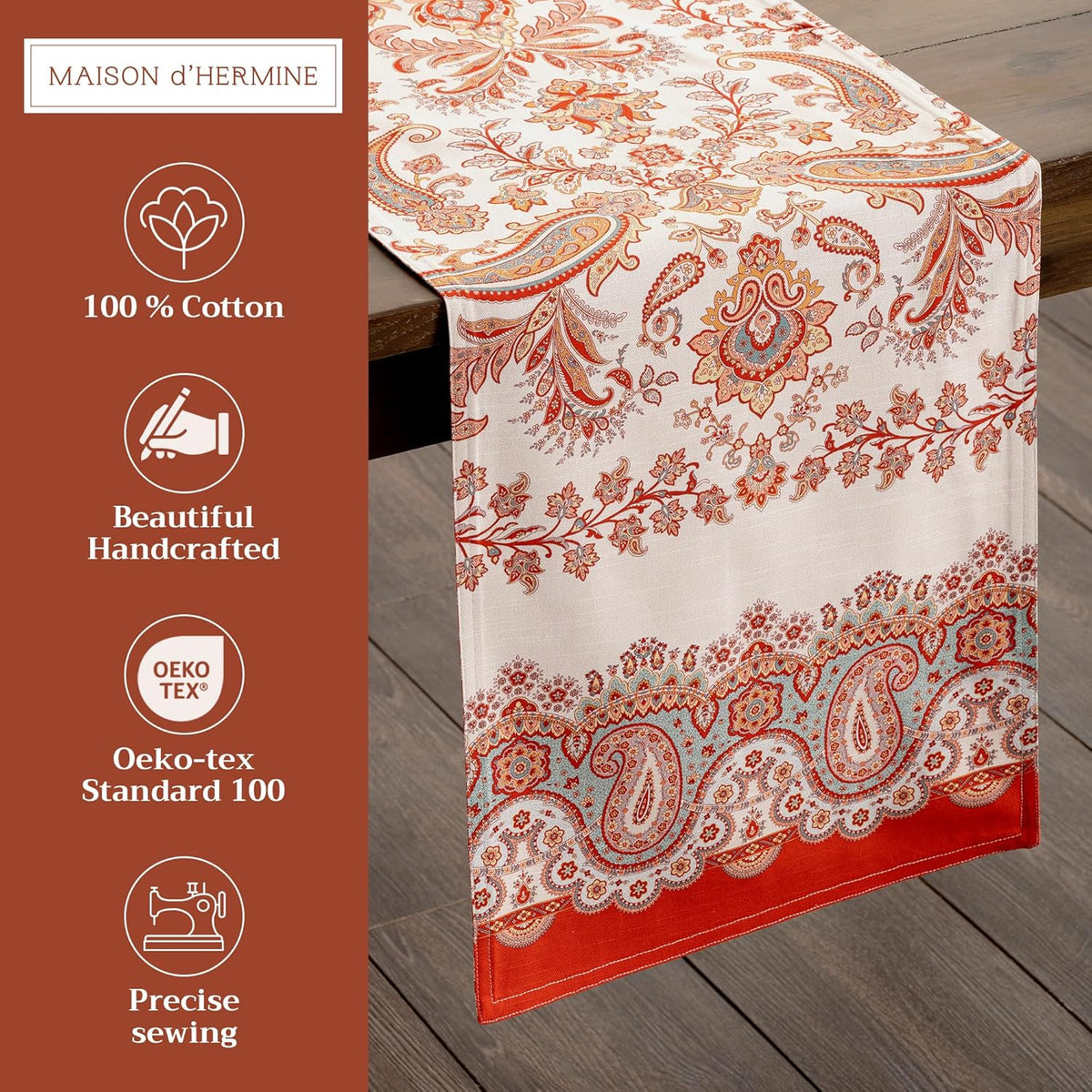 Maison d' Hermine Table Runner 100% Cotton Double Layer Table Runners 72 inches Long Decorative for