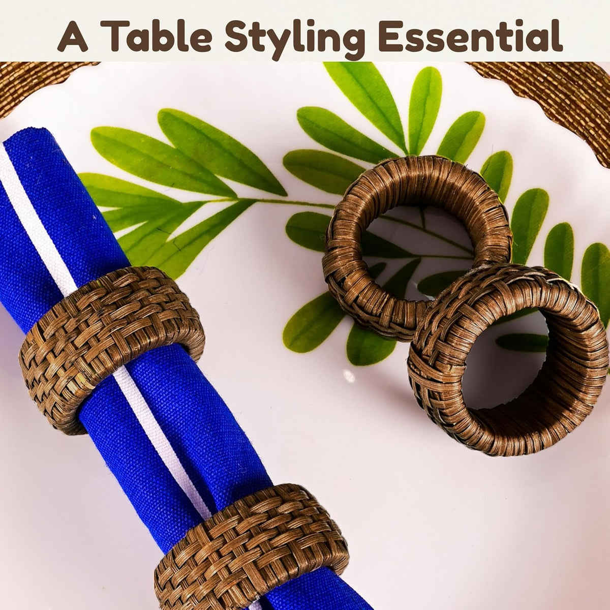 Decorative Cane Napkin Rings Set of 12 - Hand Woven Napkin Holders for Farmhouse, Rustic, Holiday