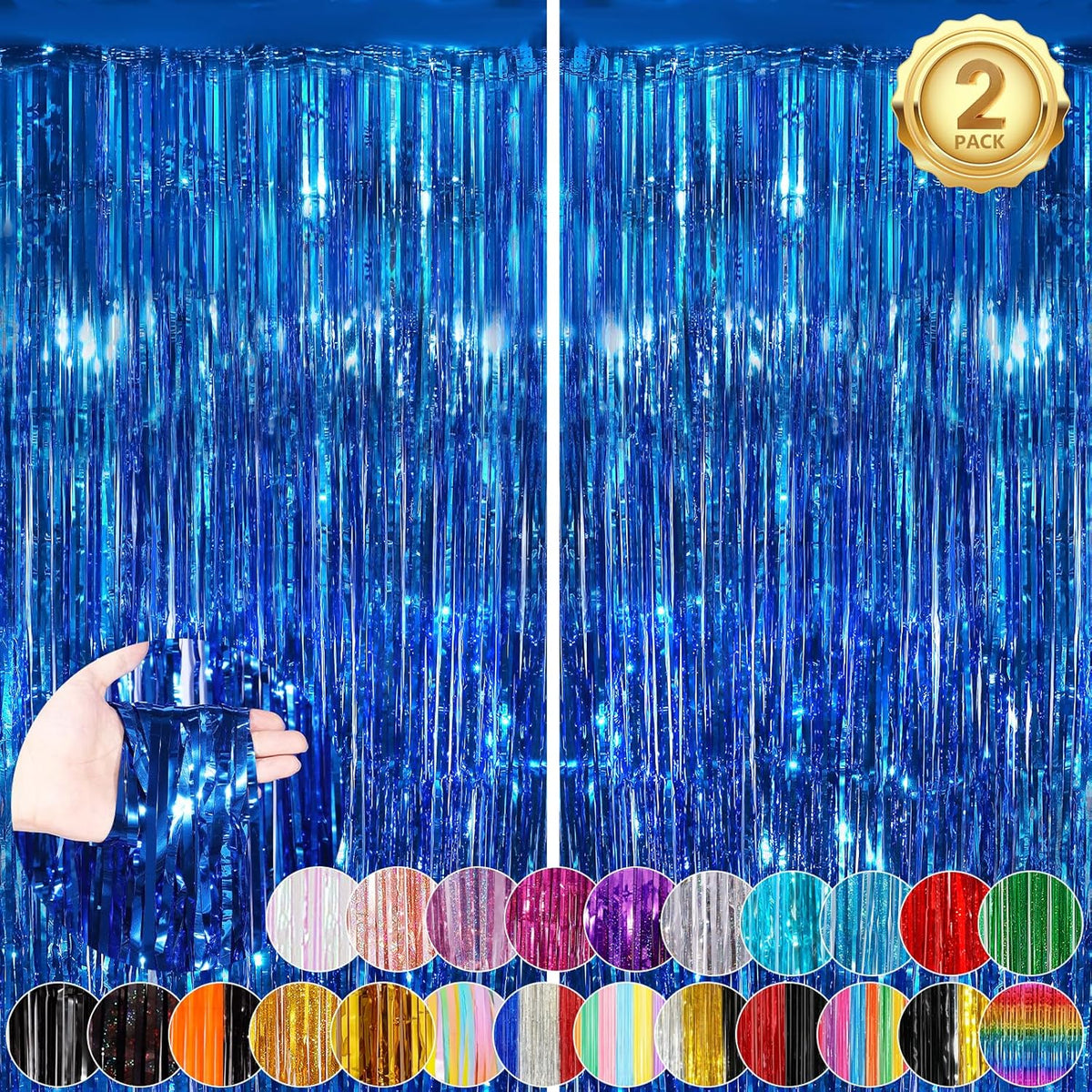 Blue Fringe Curtain Party Streamers 2Pack 3.3 x 8.3 Ft Foil Fringe Backdrop Curtains for Birthday