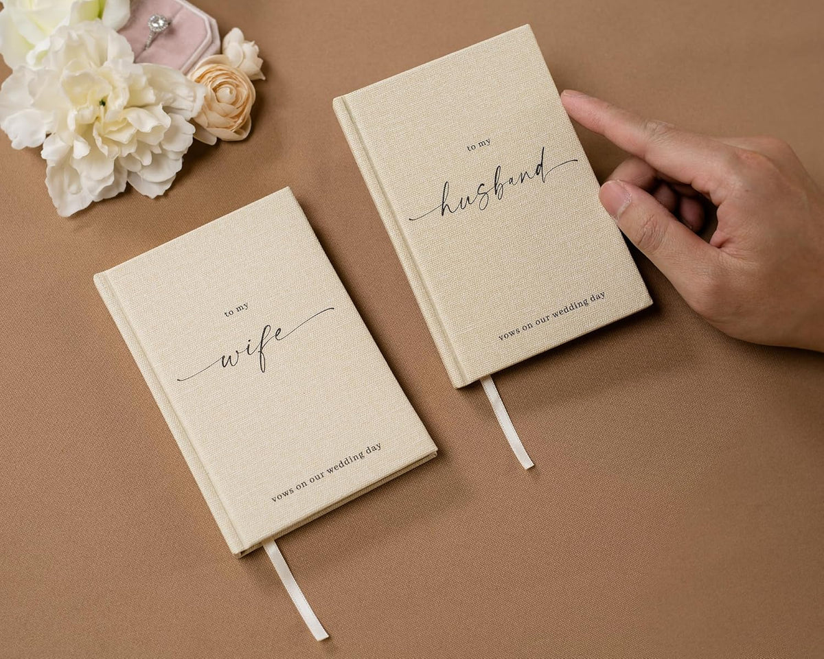 To My Husband/Wife Hardcover Vow Books (Set of 2) - 5.75 x 5 Minimalist Pocket Sized Black Embossed