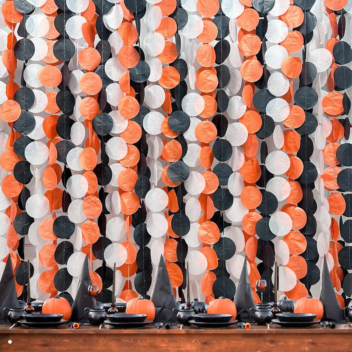 192 Ft Orange Black White Party Decorations Polka Dots Garland Streamer Backdrop for Halloween Fall
