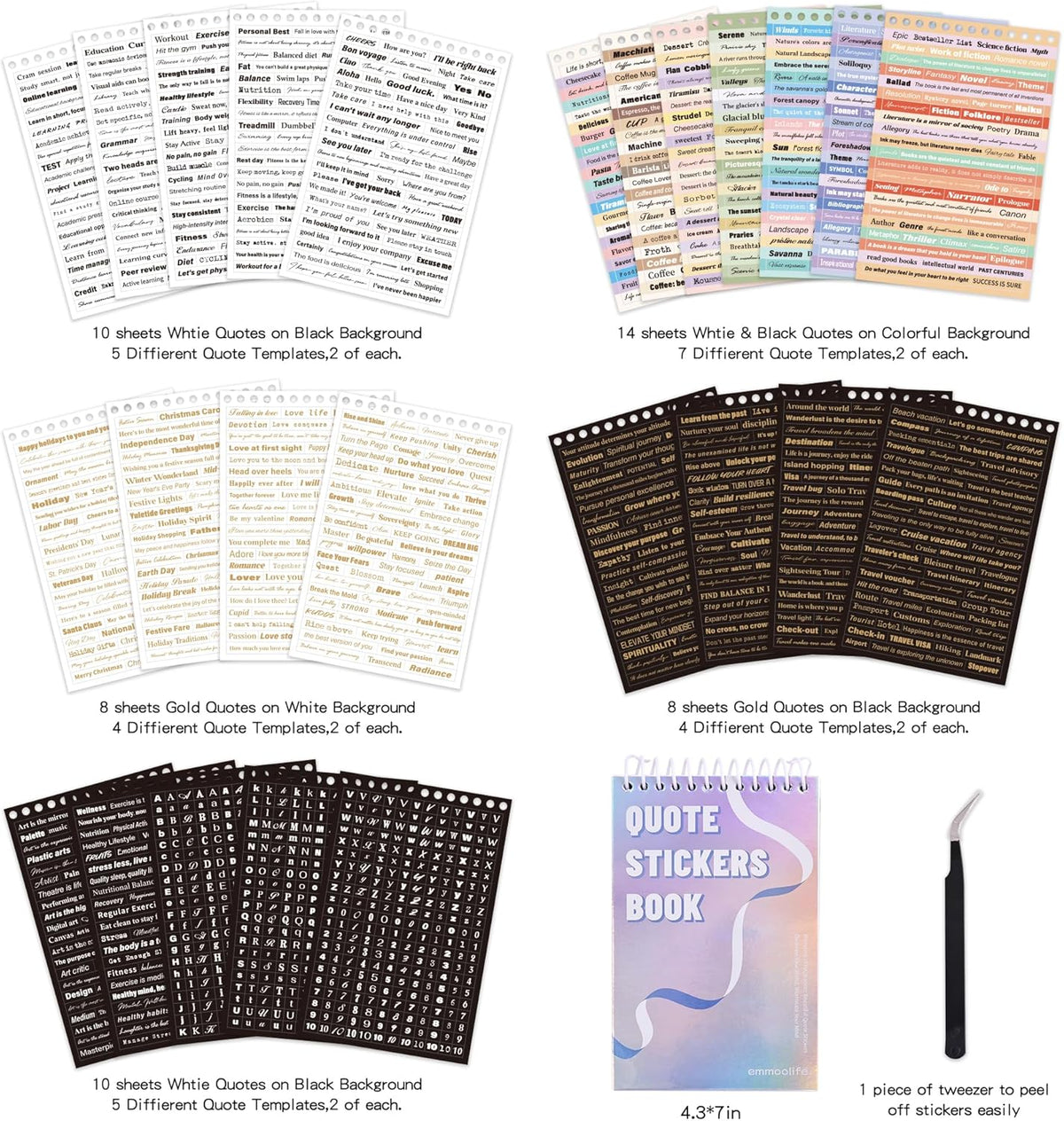 3000+ Pcs Word Stickers for Journaling, 50 Sheets Gold Foil Art Scrapbook Quote Stickers for Junk