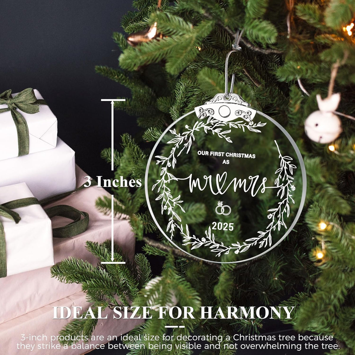 First Christmas Married Ornament 2025, Wedding Bridal Shower Gifts for Bride, Crystal 1st Christmas