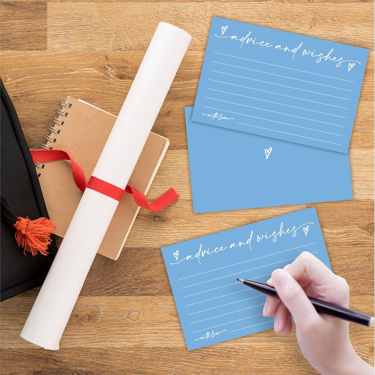 30 Advice & Wishes Cards - Sky Blue - Double Sided Fill-In Advice Cards For Bridal, Wedding