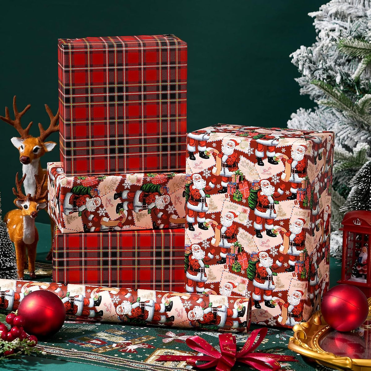 Ulmasinn Reversible Christmas Wrapping Paper Roll - 17" x33ft Double-Sided Designs with Santa and