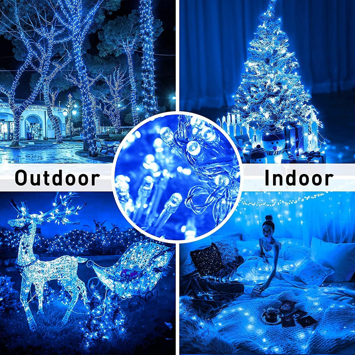 JMEXSUSS 163 FT 500 LED Blue Christmas Lights Outdoor, Waterproof Blue String Light Plug in, 8