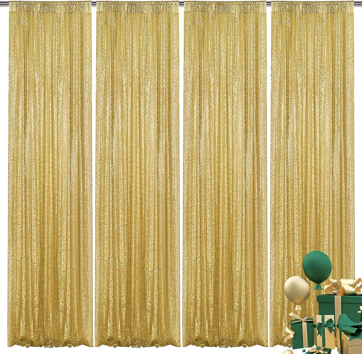 Gold Sequin Backdrop Curtain 4 Pieces 2FTx8FT Glitter Photography Backdrop for Party Wedding