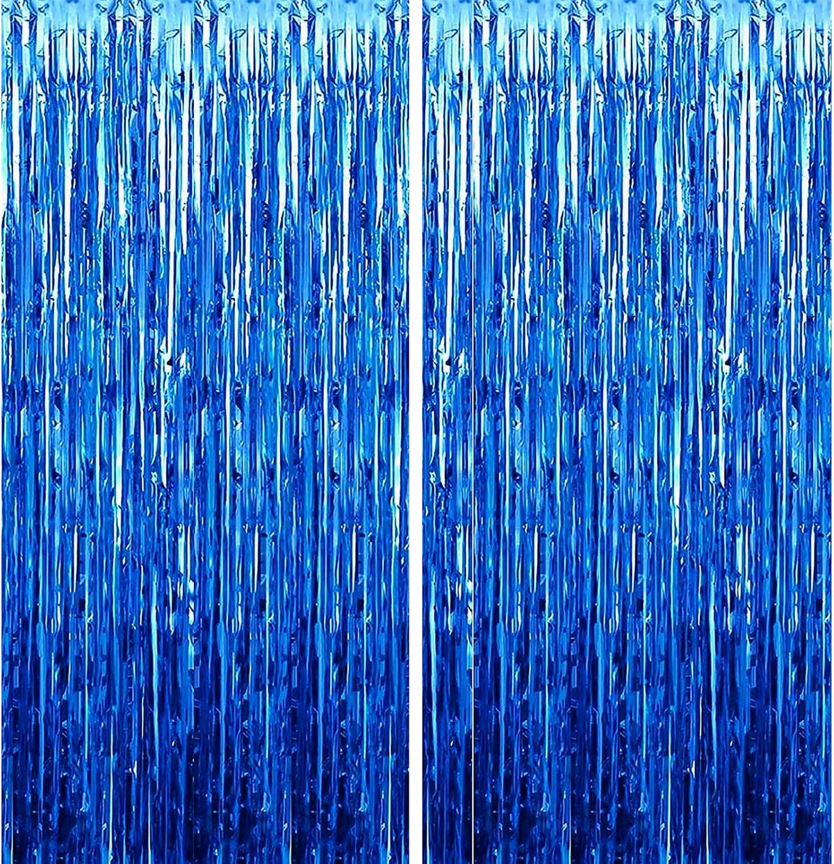 2 Pack 3.28 ft x 6.56 ft Blue Tinsel Curtain Party Backdrop Decorations, Metallic Foil Fringe