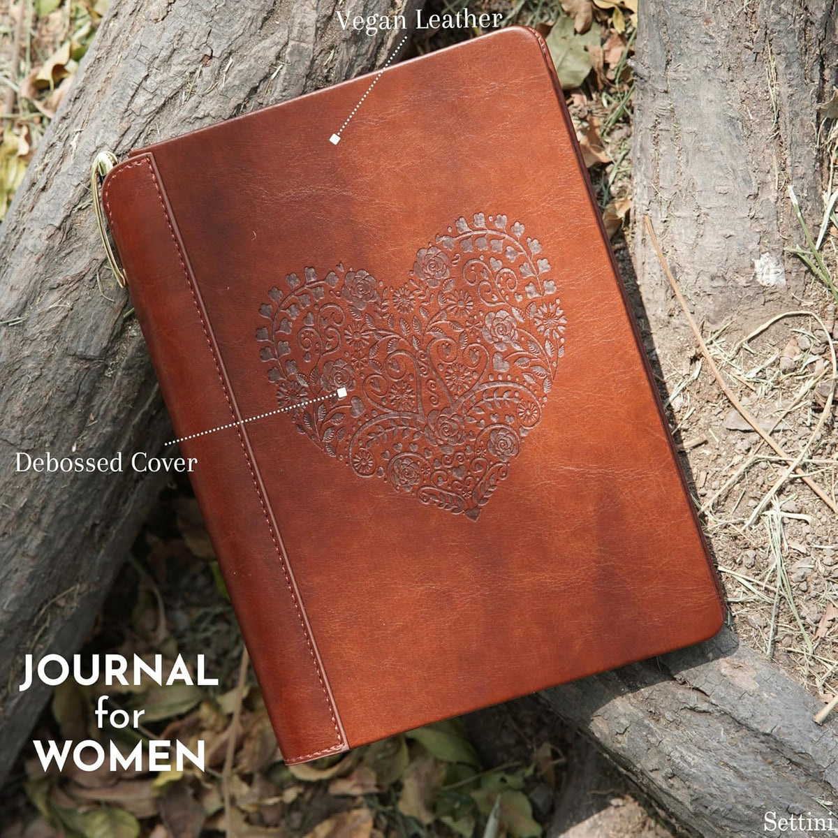 SETTINI® Lined Journal - Heart Journal for Writing Gift Set - Hardcover Vegan Leather, Includes