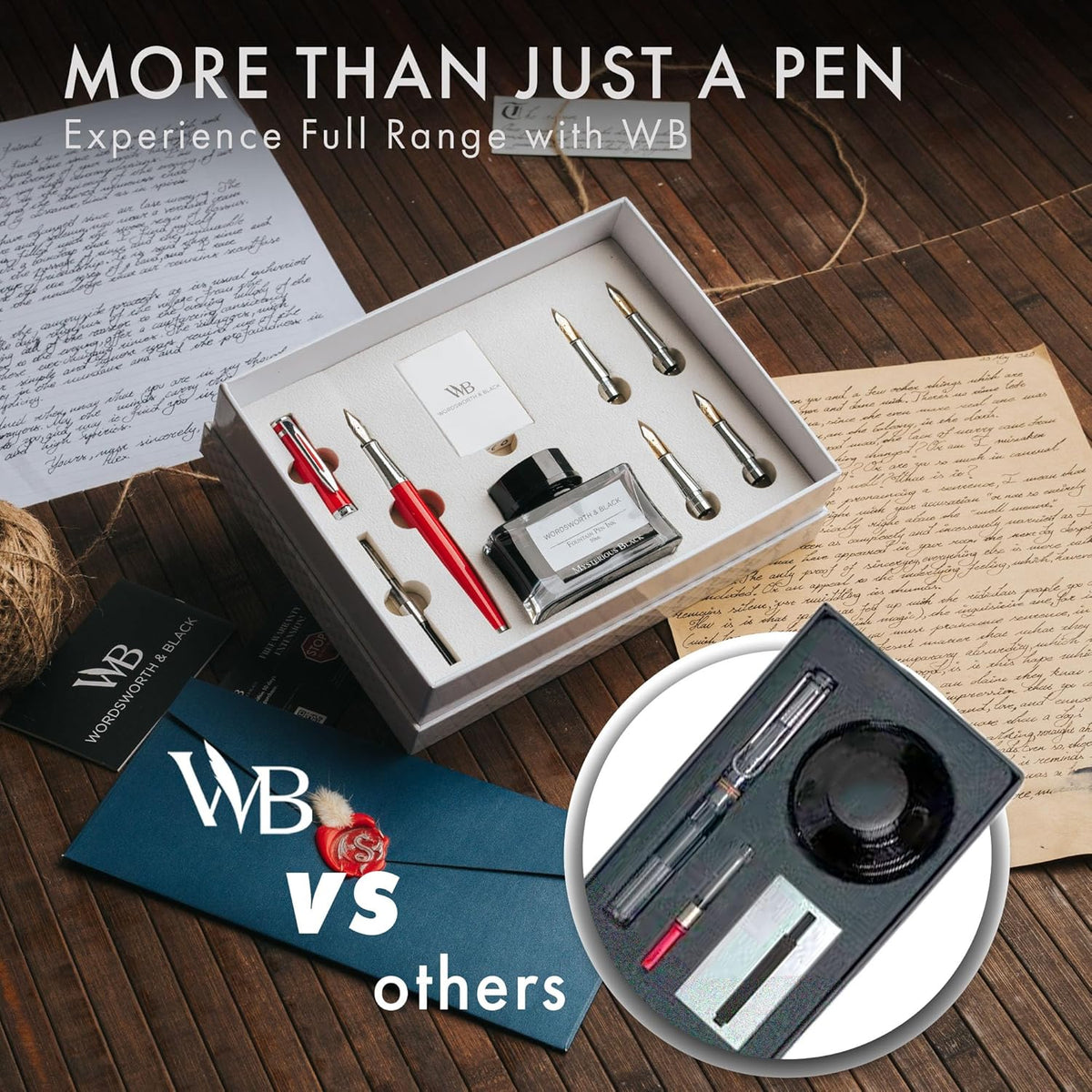 Wordsworth & Black Fountain Pen Gift Set, Includes Bottle, 6 Cartridges Refill Converter, 4