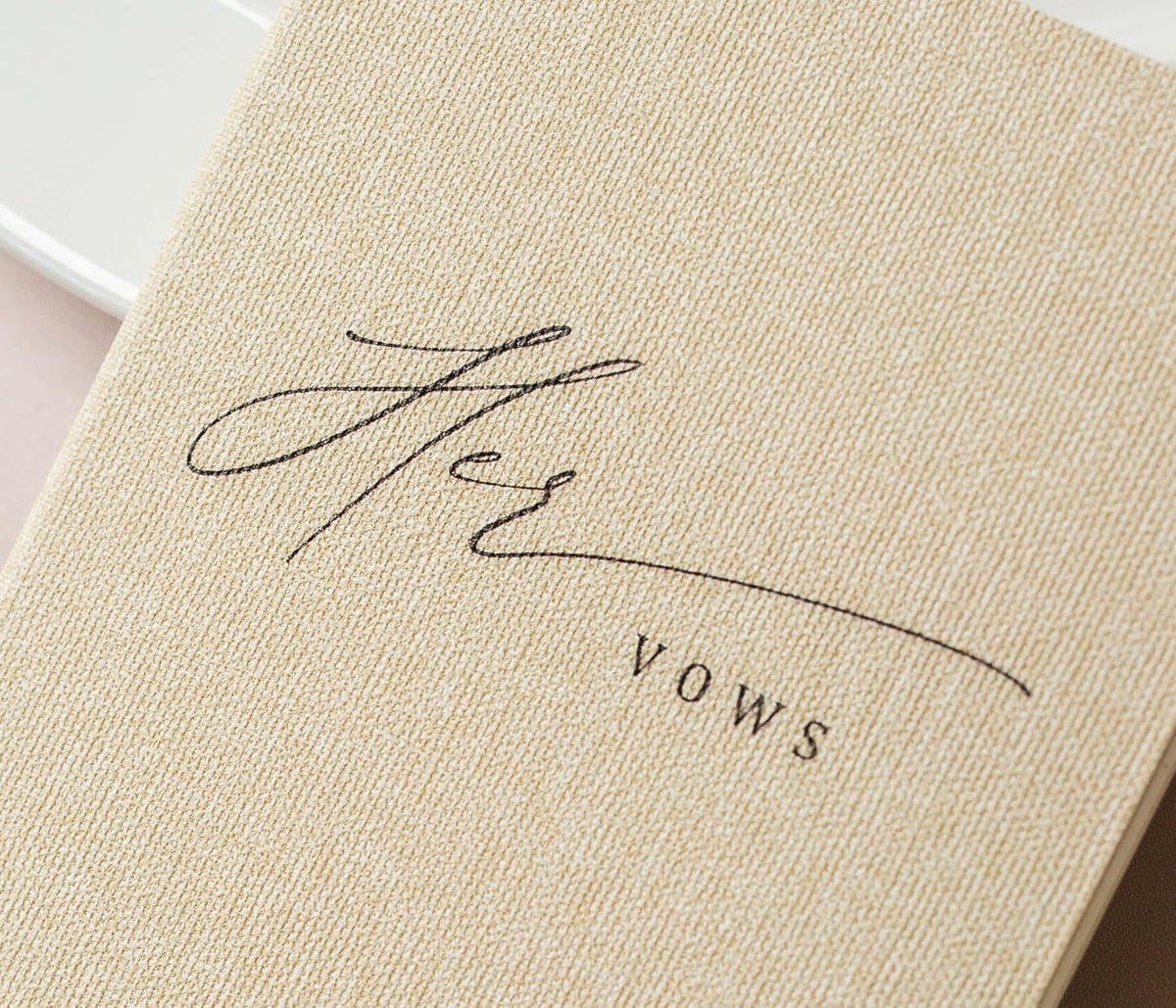 Slim Vow Books (Set of 2 - Design 5) - Soft Cream Canvas Linen Textured Cover Wedding Vow Booklets