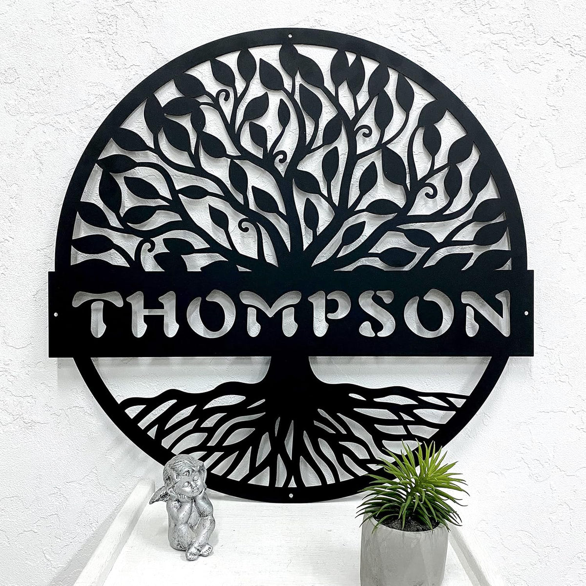 RealSteel Personalized Metal Wall Art - Custom Tree of Life Design with Family Name - Circular