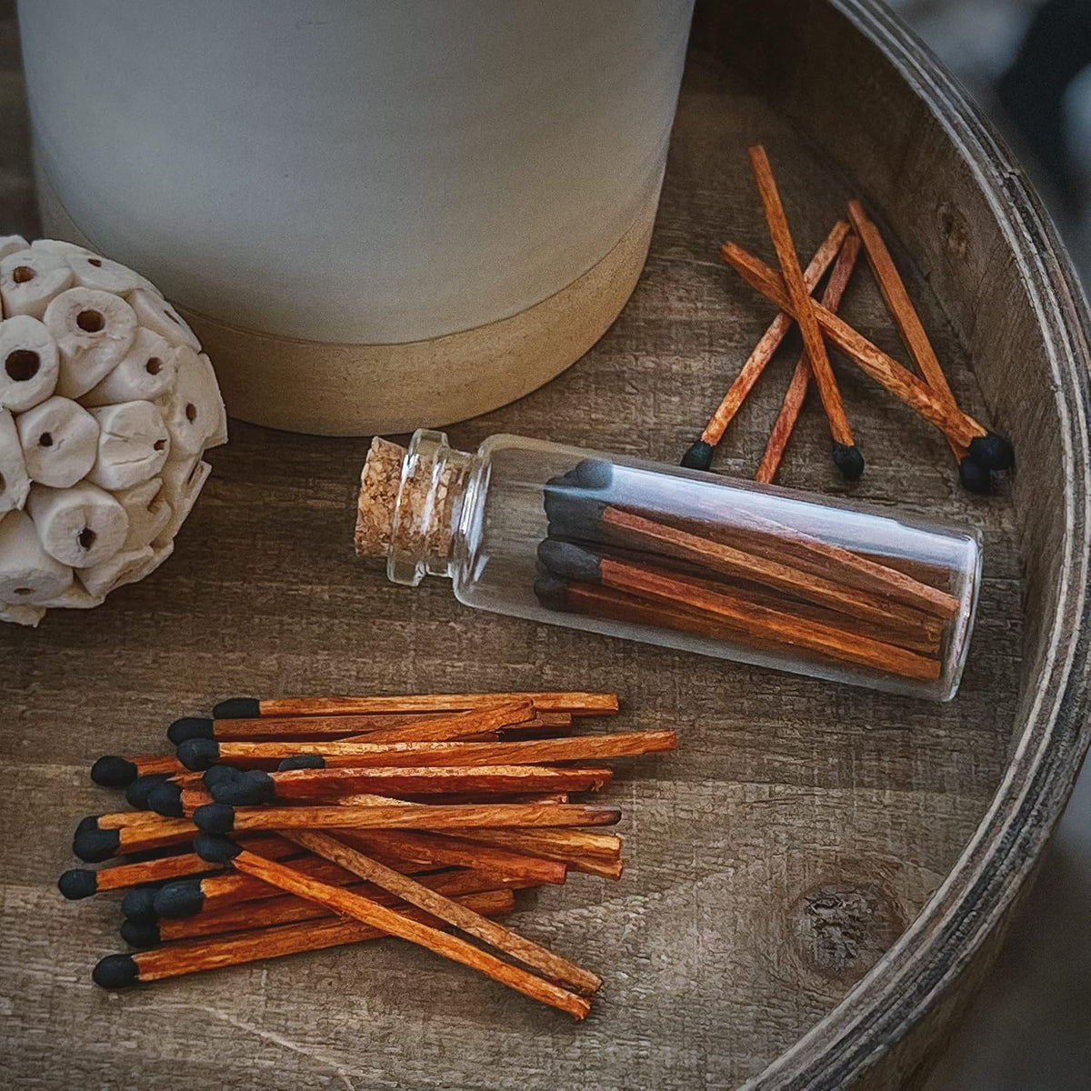 2" Classic White Tip Safety Matches | 3 Glass Bottles Each with Cork Top, Striker & 20 Matchsticks