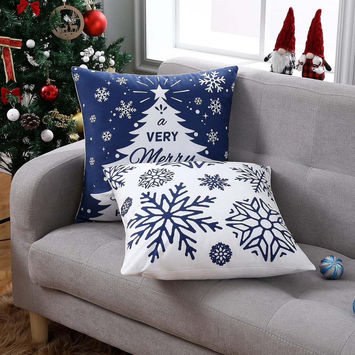 Christmas Pillow Covers 20X20 Set of 4 Navy Blue white Christmas Decorations Merry Christmas