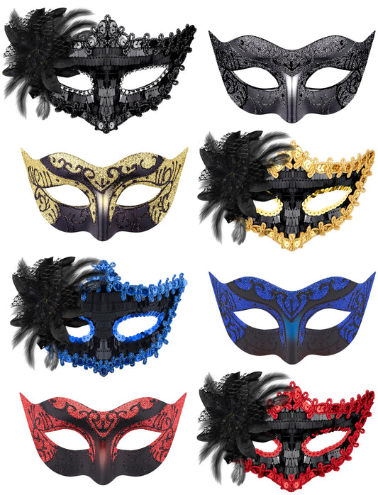 SIQUK 8 Pieces Couple Masquerade Mask Set Venetian Party Masks Mardi Gras Mask Costume Masks for