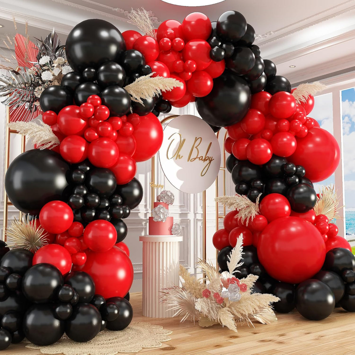 412Pcs Red Black Balloons Garland Arch Kit,18 12 10 5 Inch Different Size Black and Red Balloon