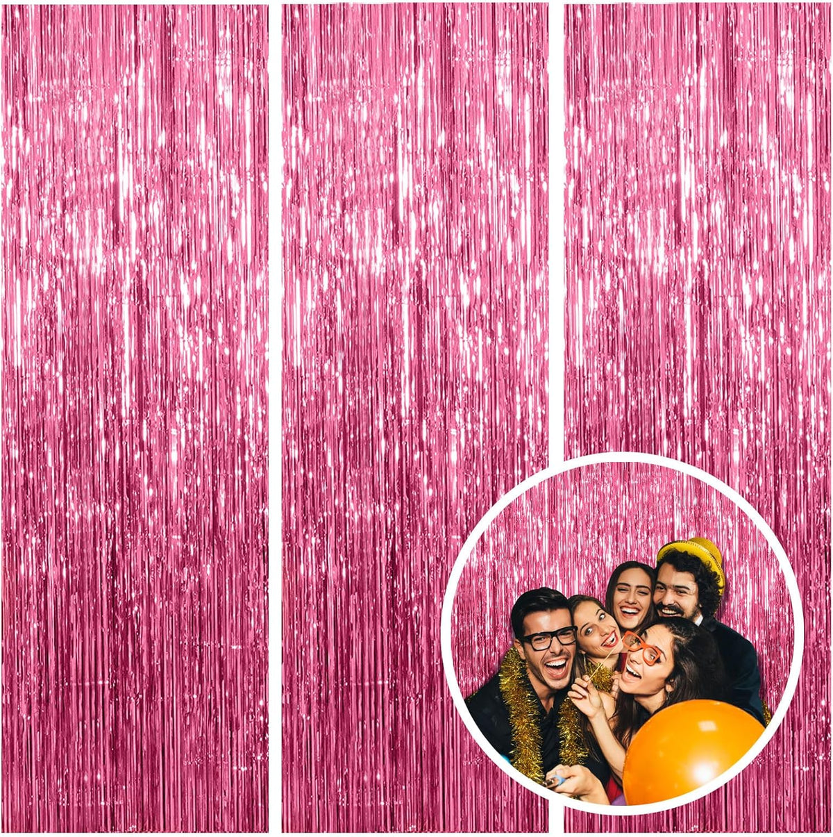 3 Pack Pink Backdrop Birthday Party Decorations Tinsel Foil Fringe Curtains Backdrop Streamer