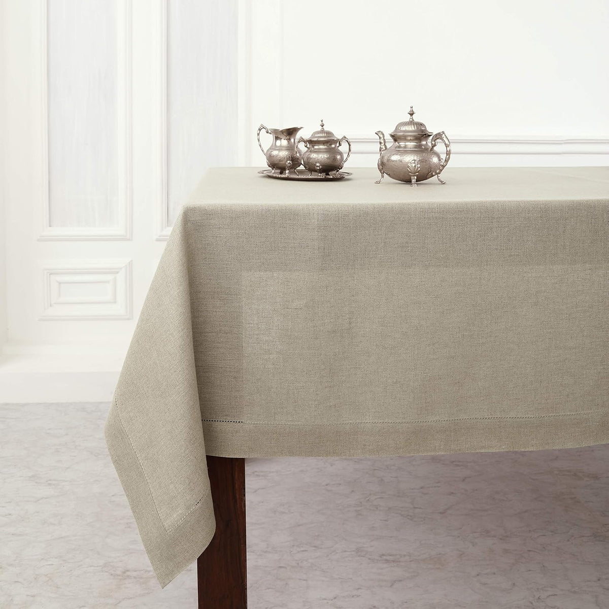 Solino Home Natural Linen Tablecloth 52 x 52 Inch - 100% Pure Linen Square Table Throw - Classic