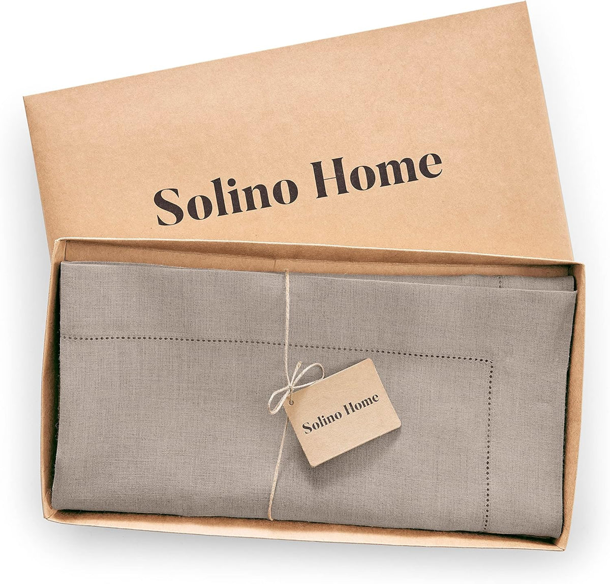 Solino Home Natural Linen Tablecloth 52 x 52 Inch - 100% Pure Linen Square Table Throw - Classic
