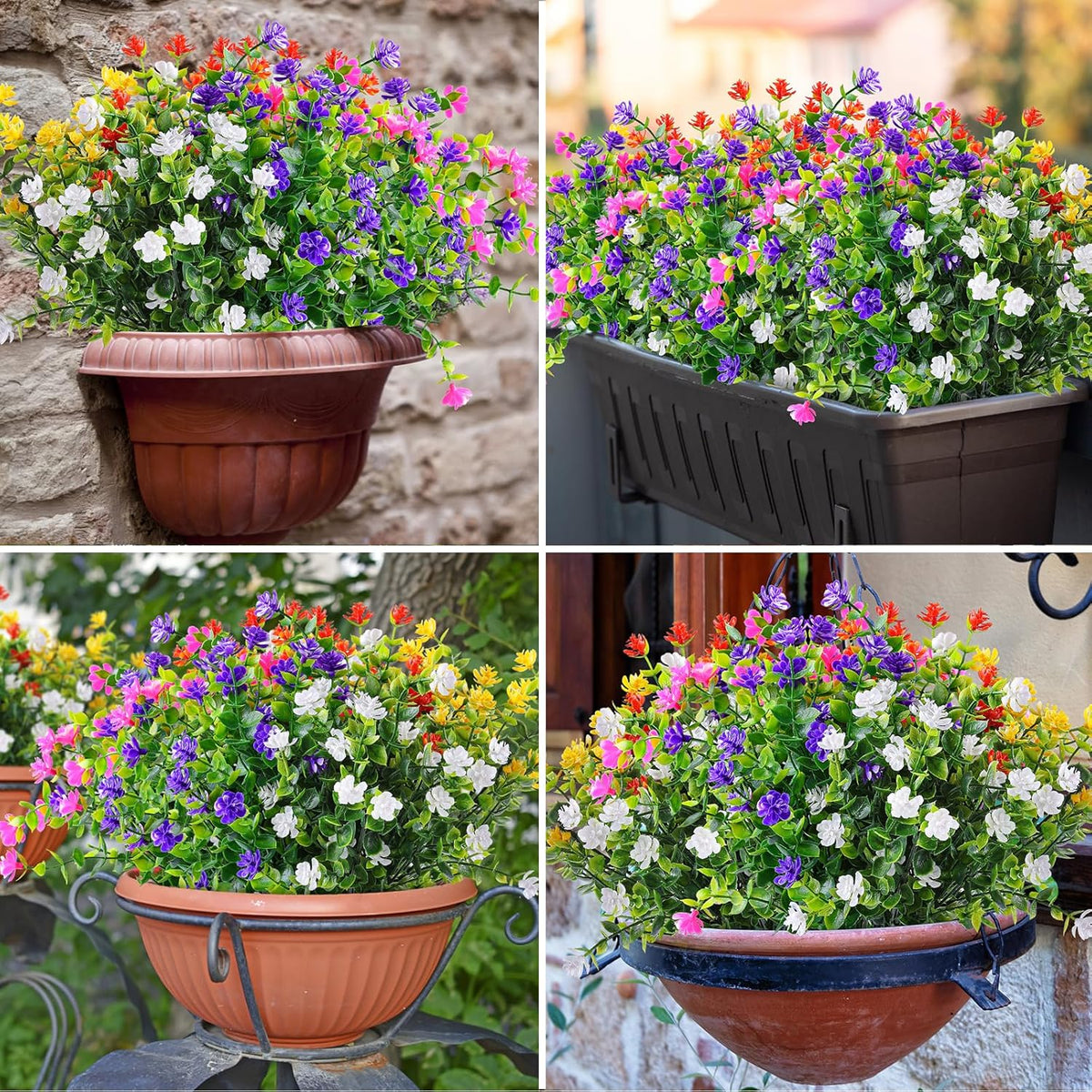 AmyHomie 20 Bundles Artificial Flowers for Outdoor Outside Spring Summer Decoration UV Resistant